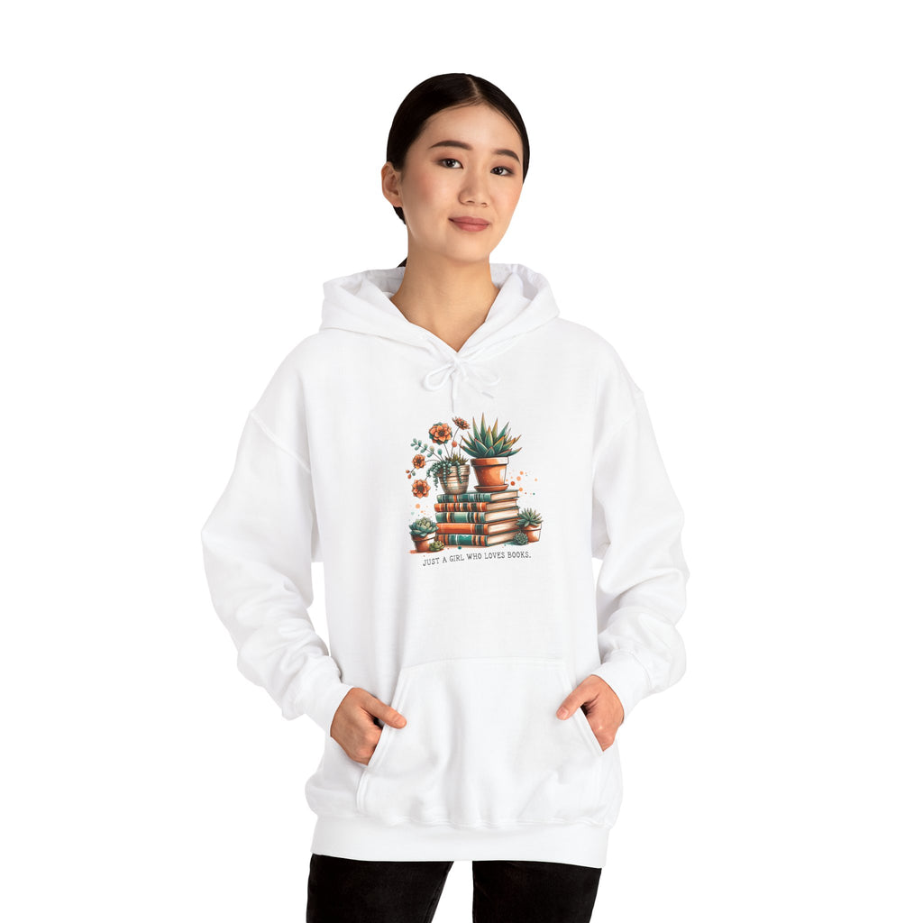 Plant Lover Hoodie – 'Plant Lady With Books' Cozy Botanical Pullover