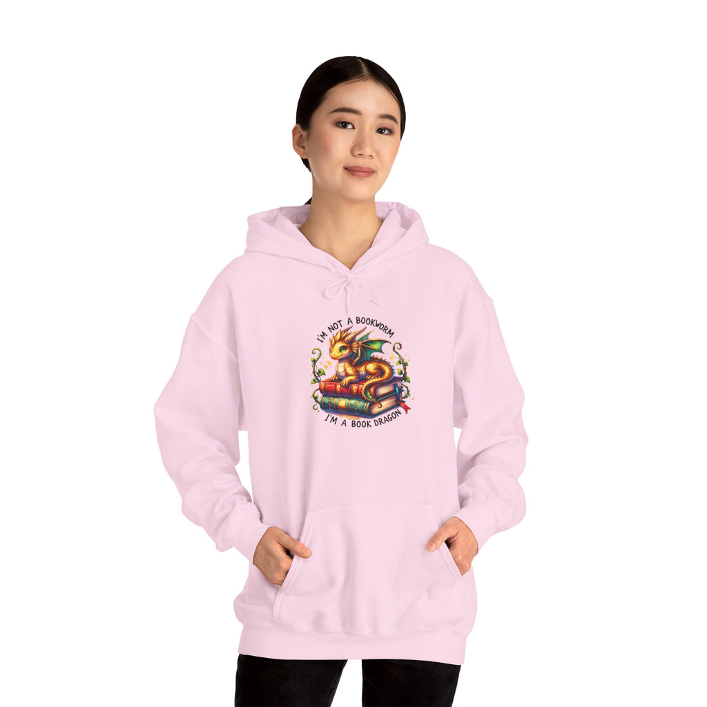 Hoodie — 'I'm Not A Dragon' Cute Snake-on-Book Graphic Pullover
