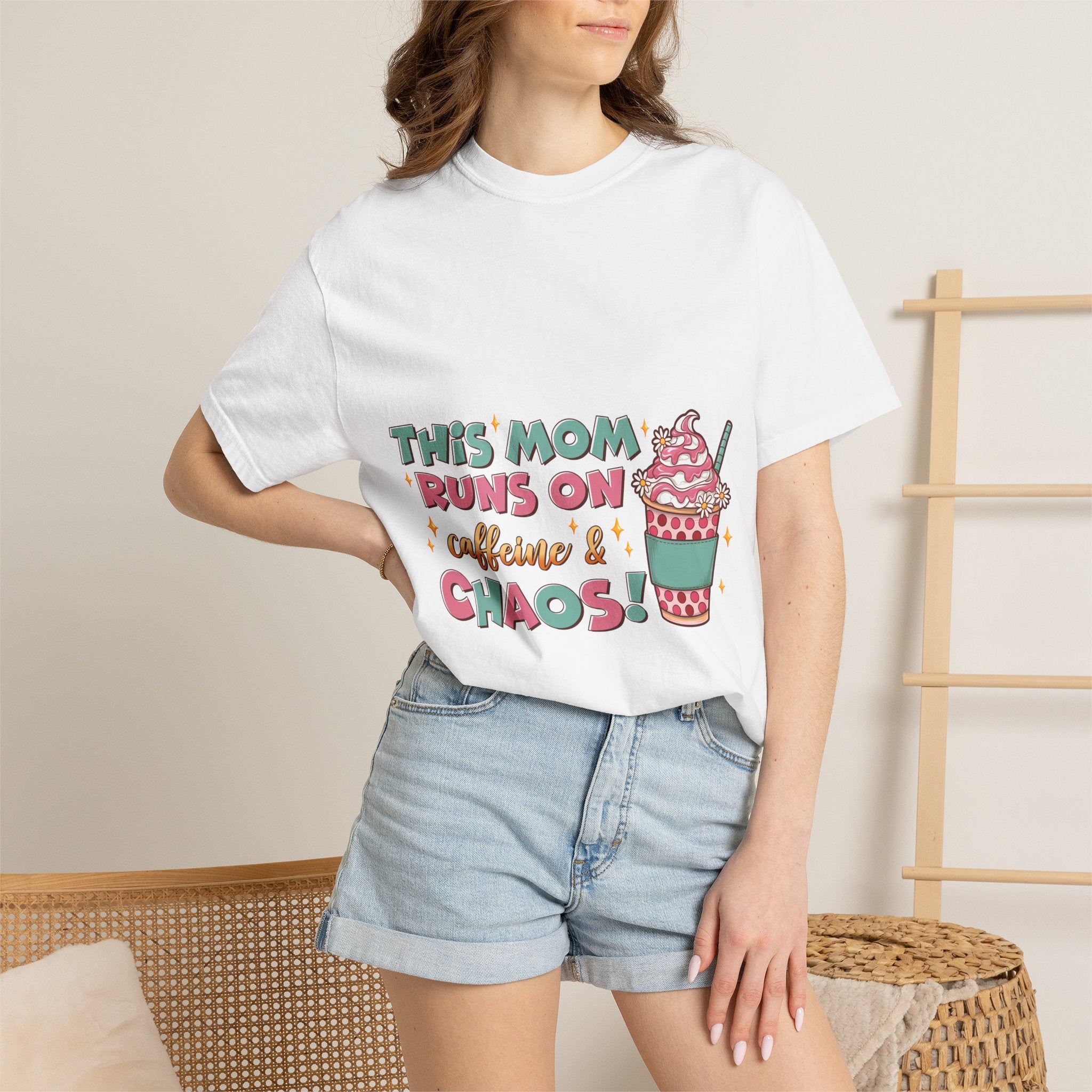 Mom Coffee T-Shirt — "This Mom Runs on Caffeine & Chaos" Cute Graphic Tee