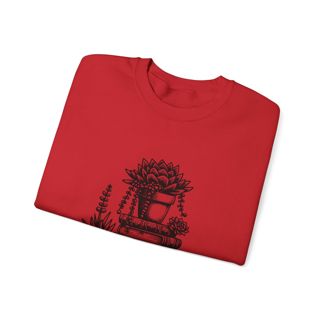 Book Lover Sweatshirt — “Just a Girl Who Loves Books” Cozy Crewneck with Succulent Stack Design