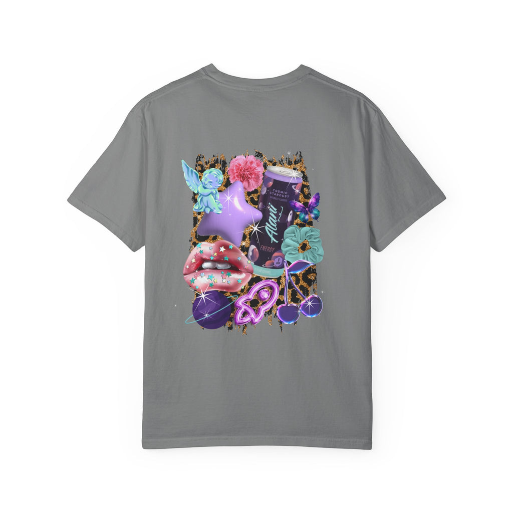 Graphic T-Shirt — 'Alani Nu' Collage Back Print, Retro Floral & Lip Art Tee