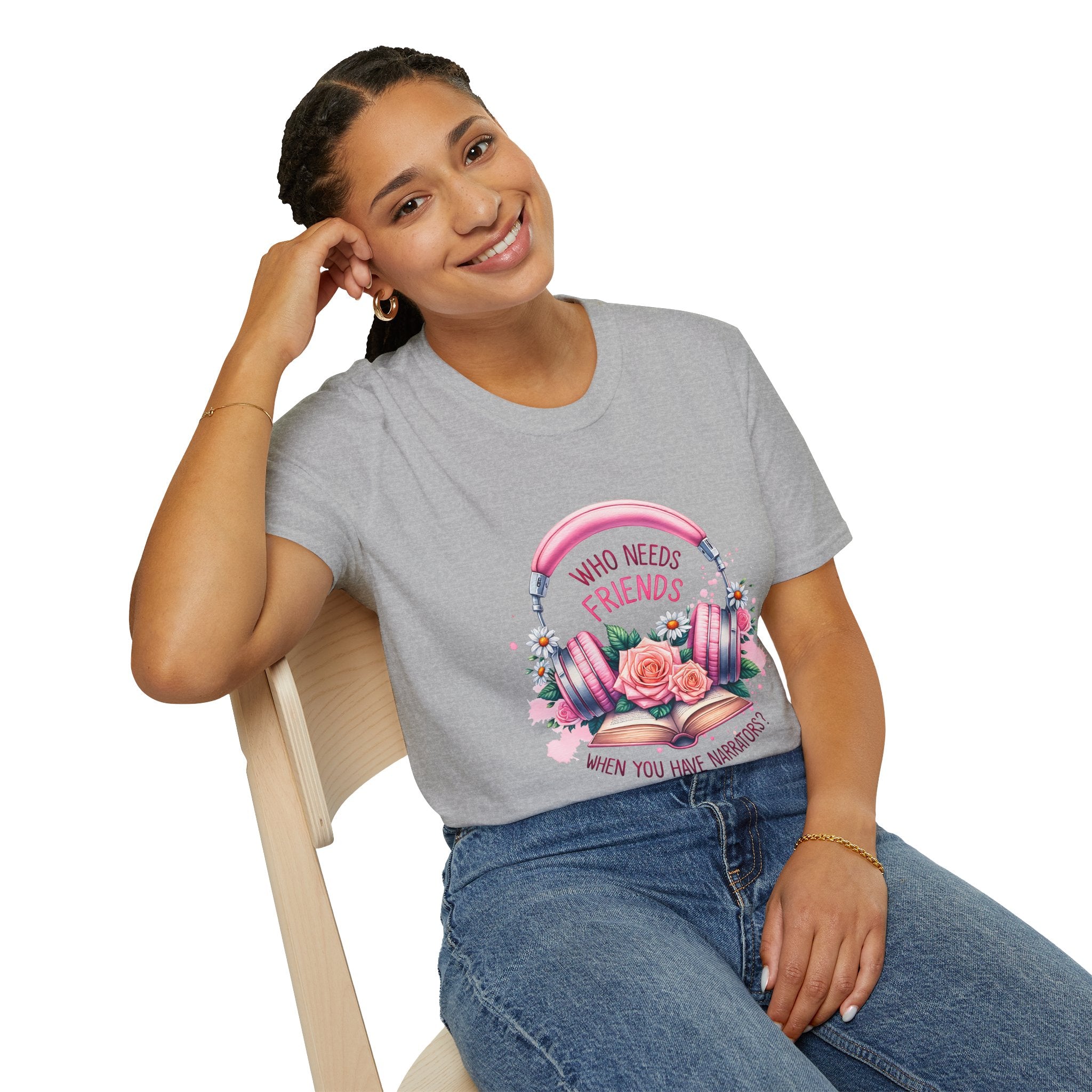 Headphones & Roses T‑Shirt — "Who Needs Friends When You Have Headphones" Graphic Tee