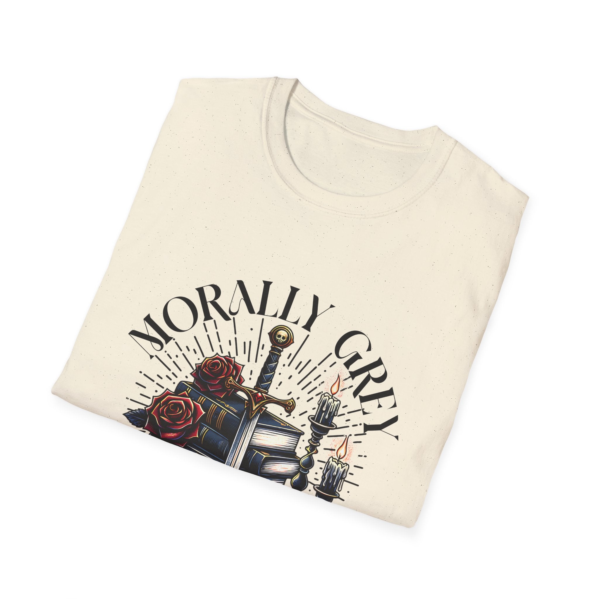 Morbly Girl Book Club T-Shirt — Gothic Rose & Candlelit Book Stack