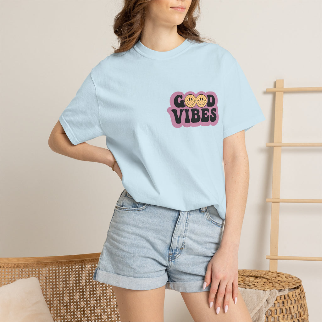 Good Vibes Retro Graphic T-Shirt — Free Spirit Smiley Desert Design