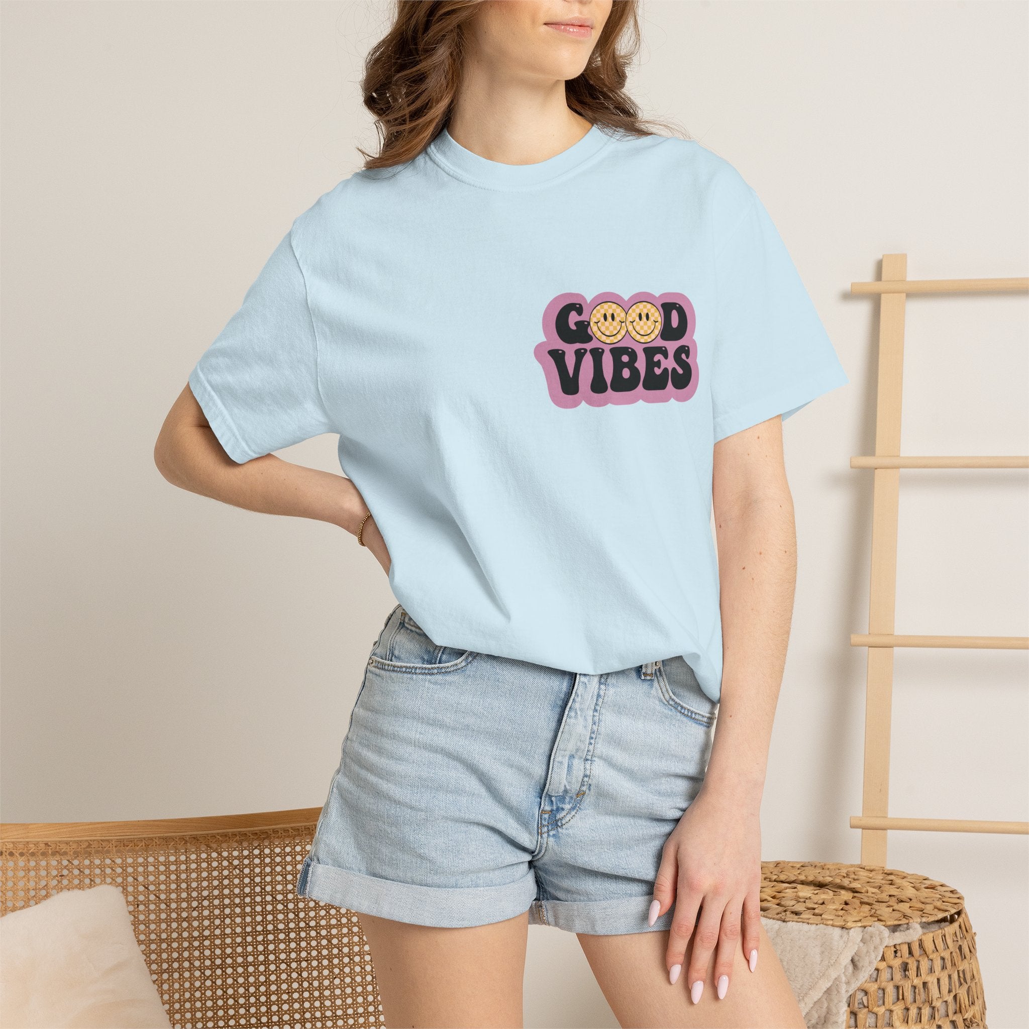 Good Vibes Retro Graphic T-Shirt — Free Spirit Smiley Desert Design