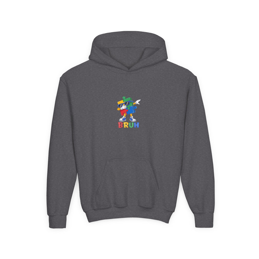 Youth Hoodie — Colorful Pixel Character 'BRUH' Graphic