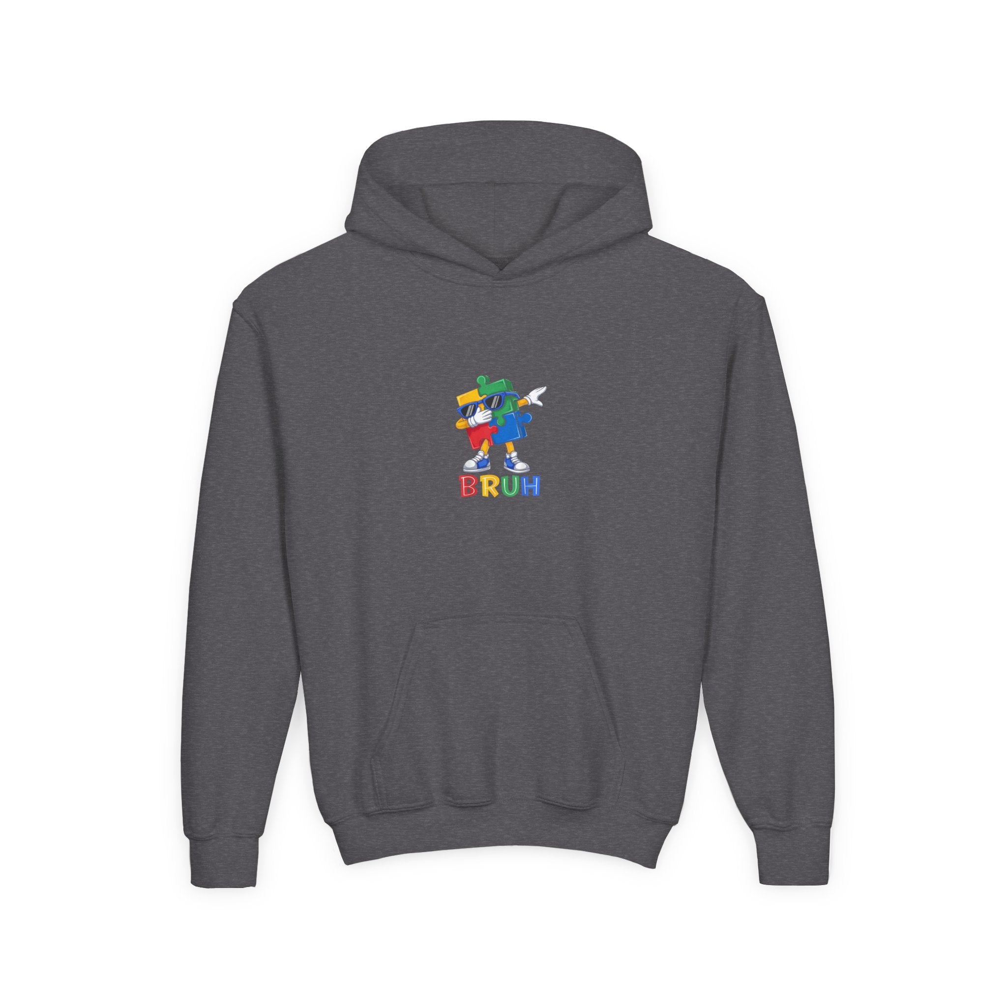 Youth Hoodie — Colorful Pixel Character 'BRUH' Graphic