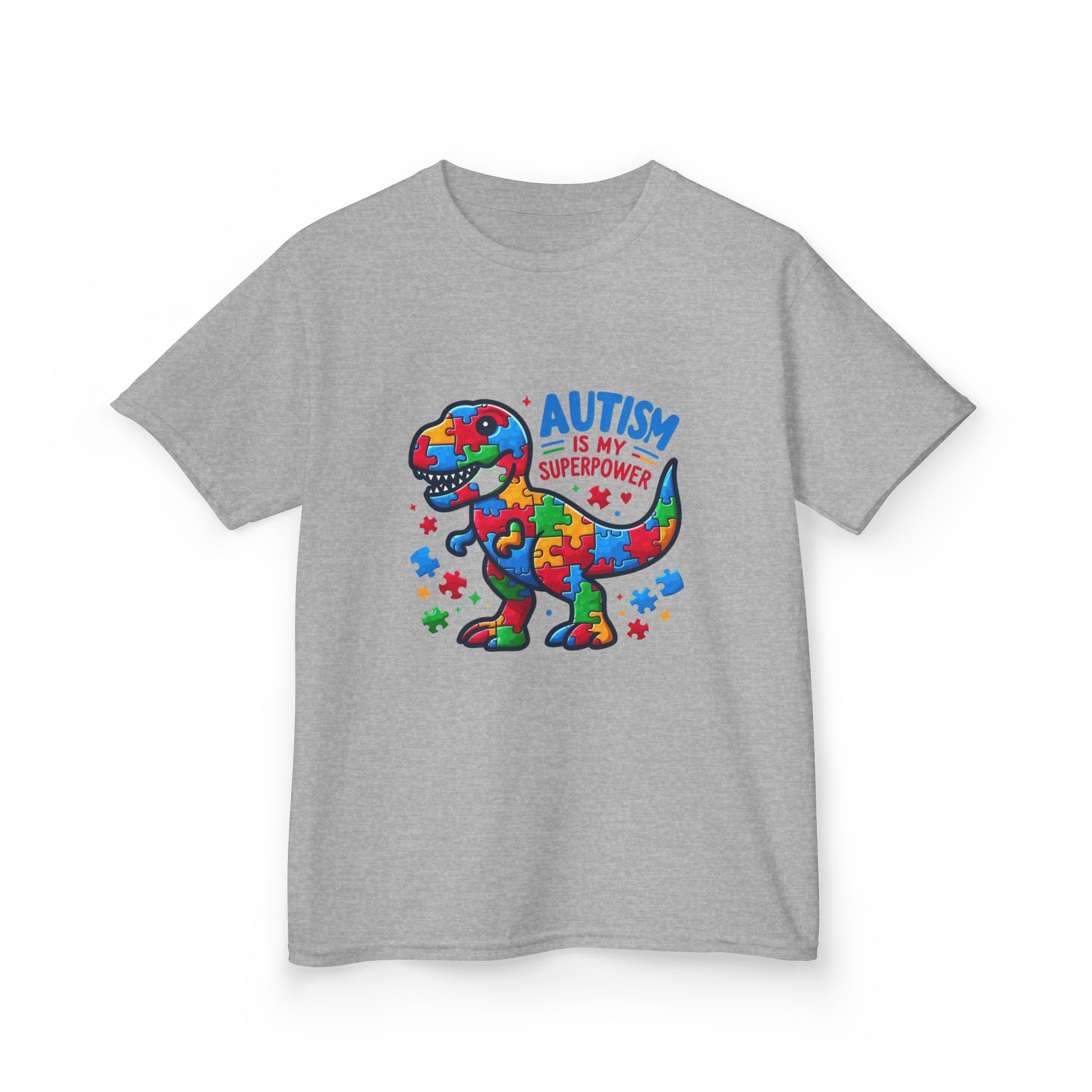 Kids T-Shirt — 'Autism is My Superpower' Puzzle Dinosaur Tee