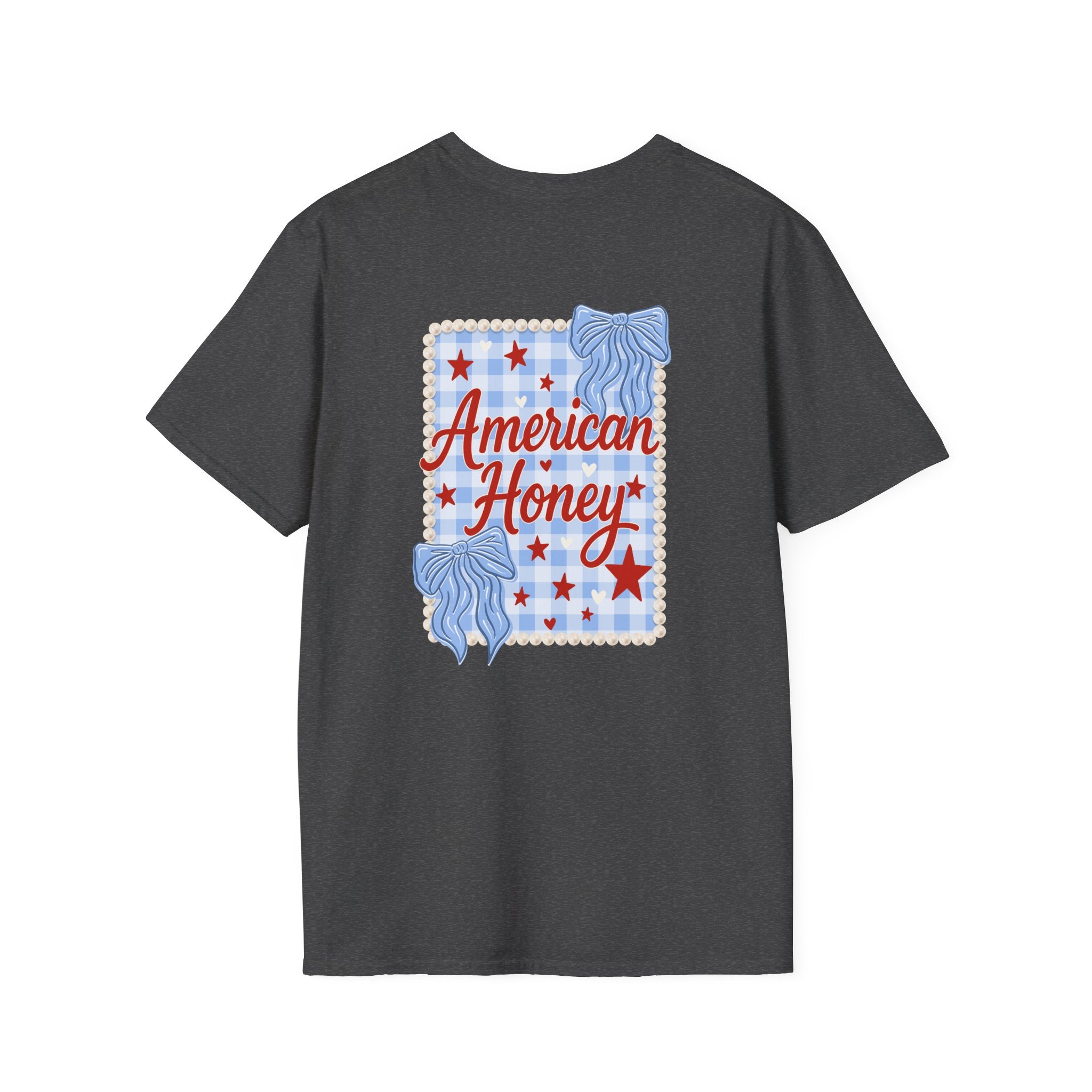 Double-sided American Honey T-Shirt — Patriotic Red White Blue Bow Tee