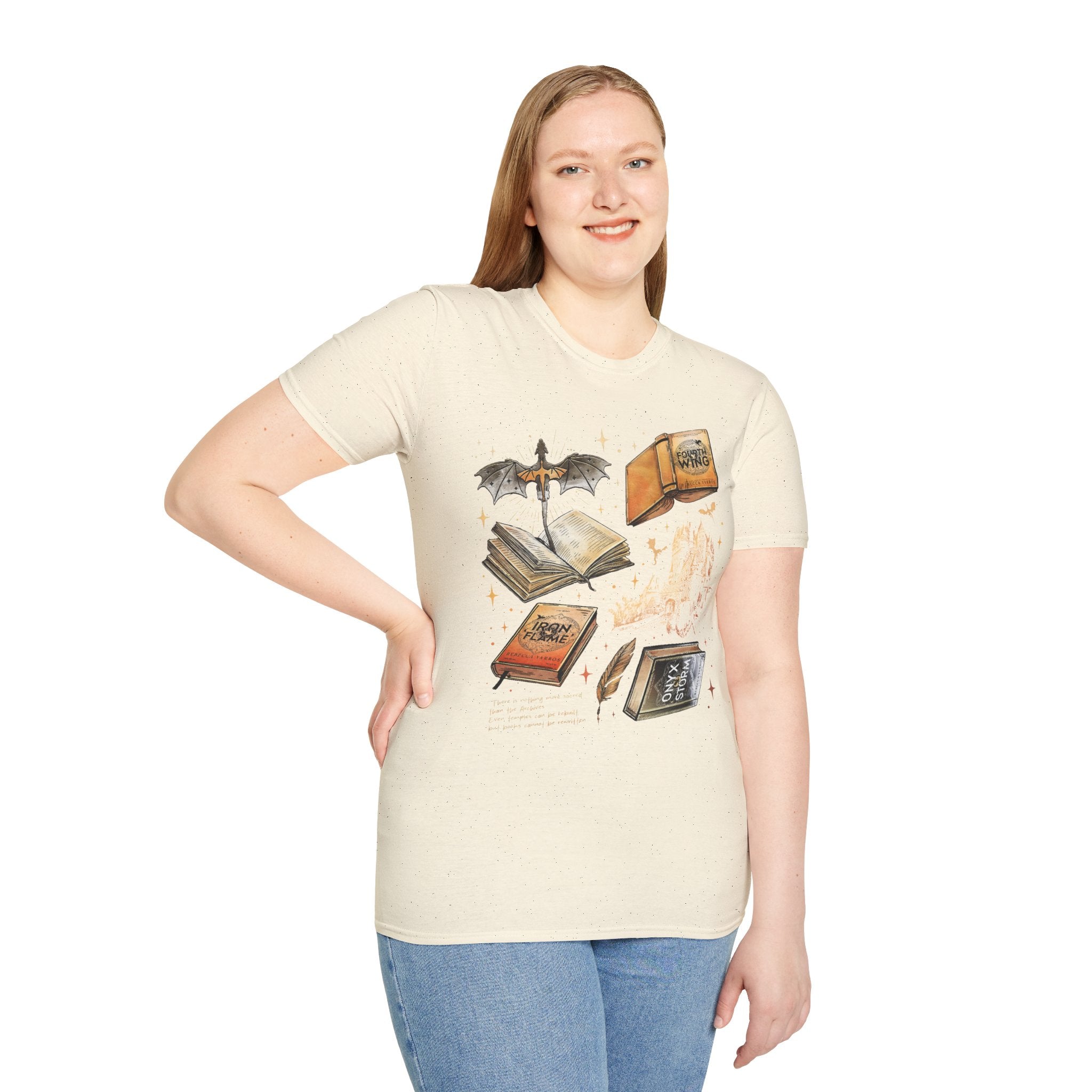 Book Dragon T-Shirt — Vintage Magical Books & Bat Illustration