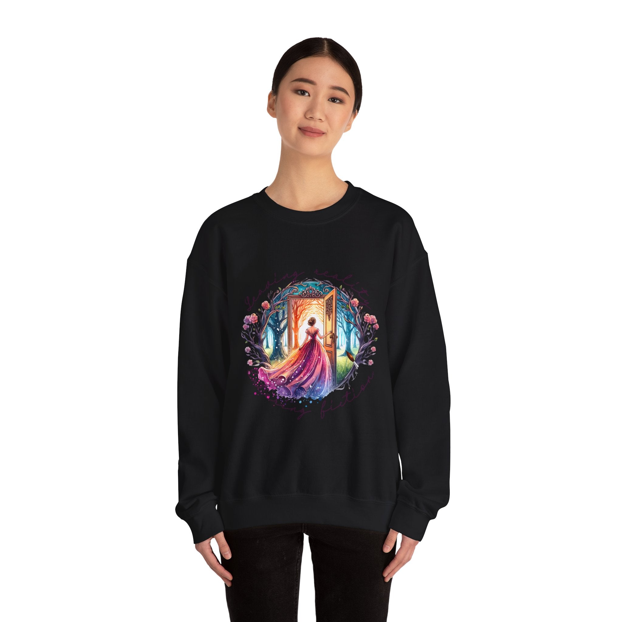 Crewneck Sweatshirt — 'Leaving Yesterday, Wearing Tomorrow' Fantasy Woman Art