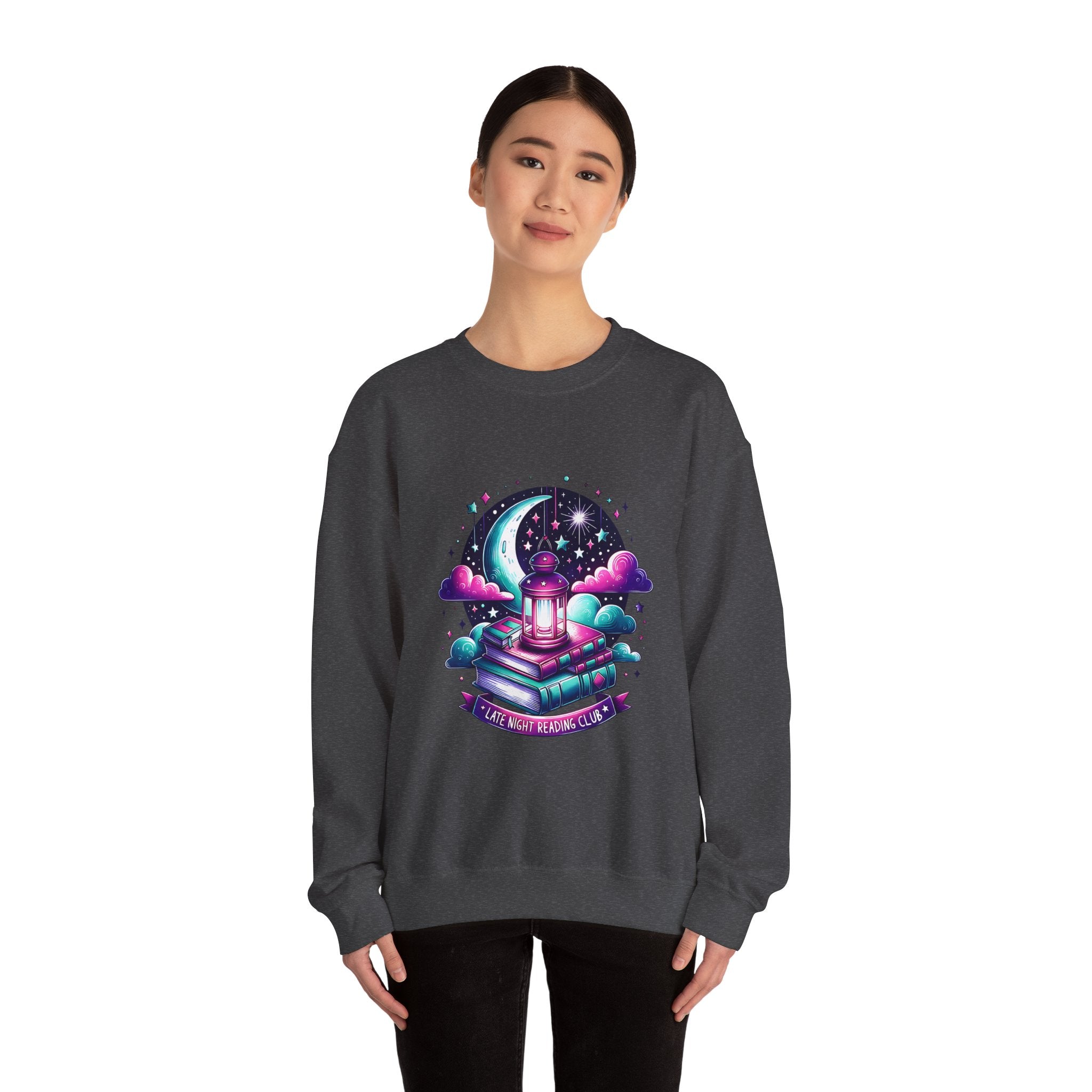 Mystical Reading Crewneck Sweatshirt — "Let Your Magic Bloom" Book & Lantern Design