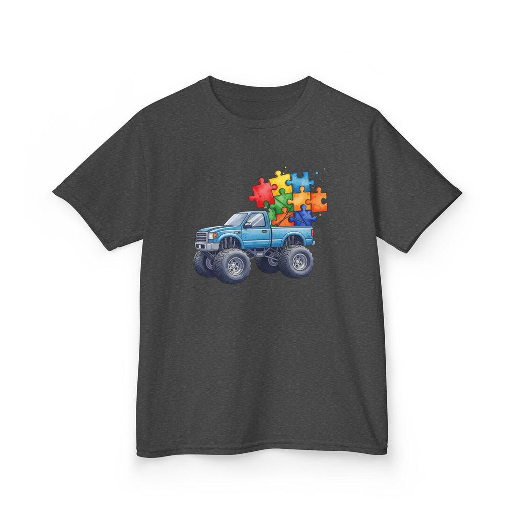 Kids Monster Truck Autism Awareness T‑Shirt — Puzzle Piece Ride