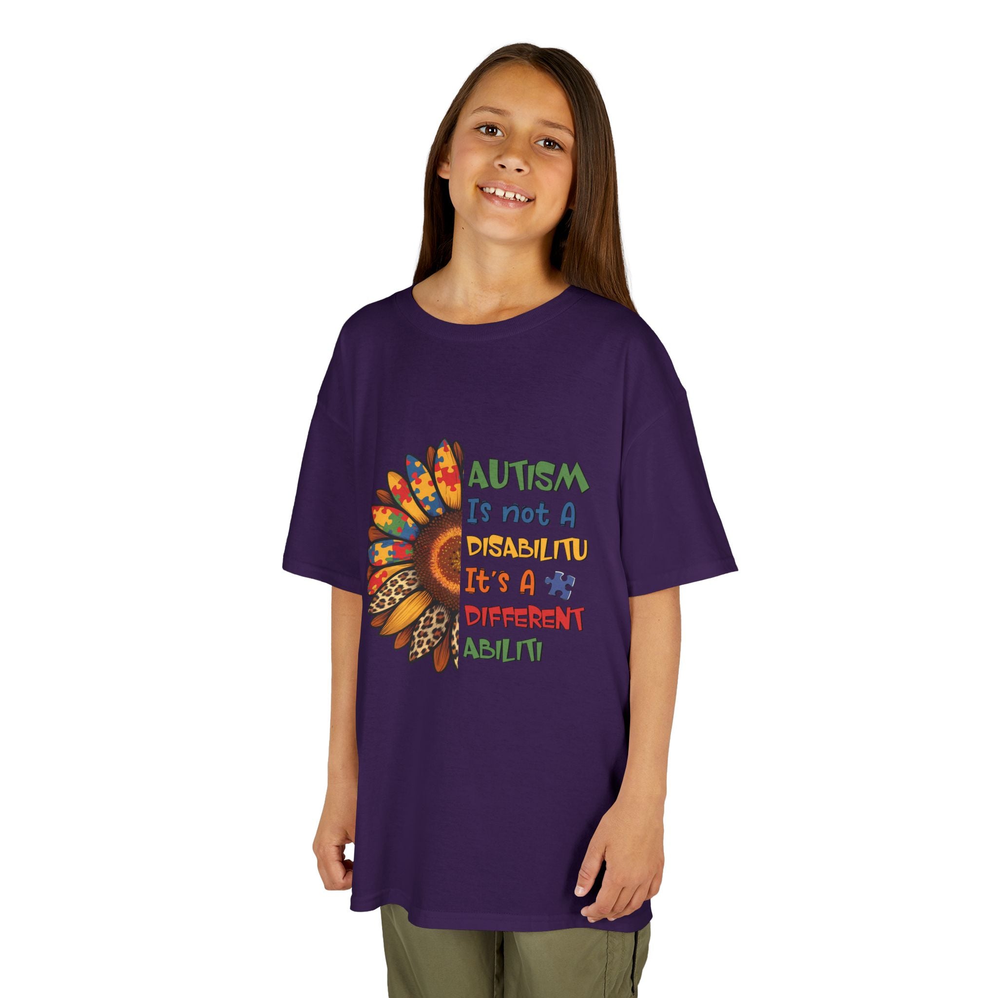 Kids Tee — "Autism Is Not A Disability It's A Different Ability" Colorful Feather Design