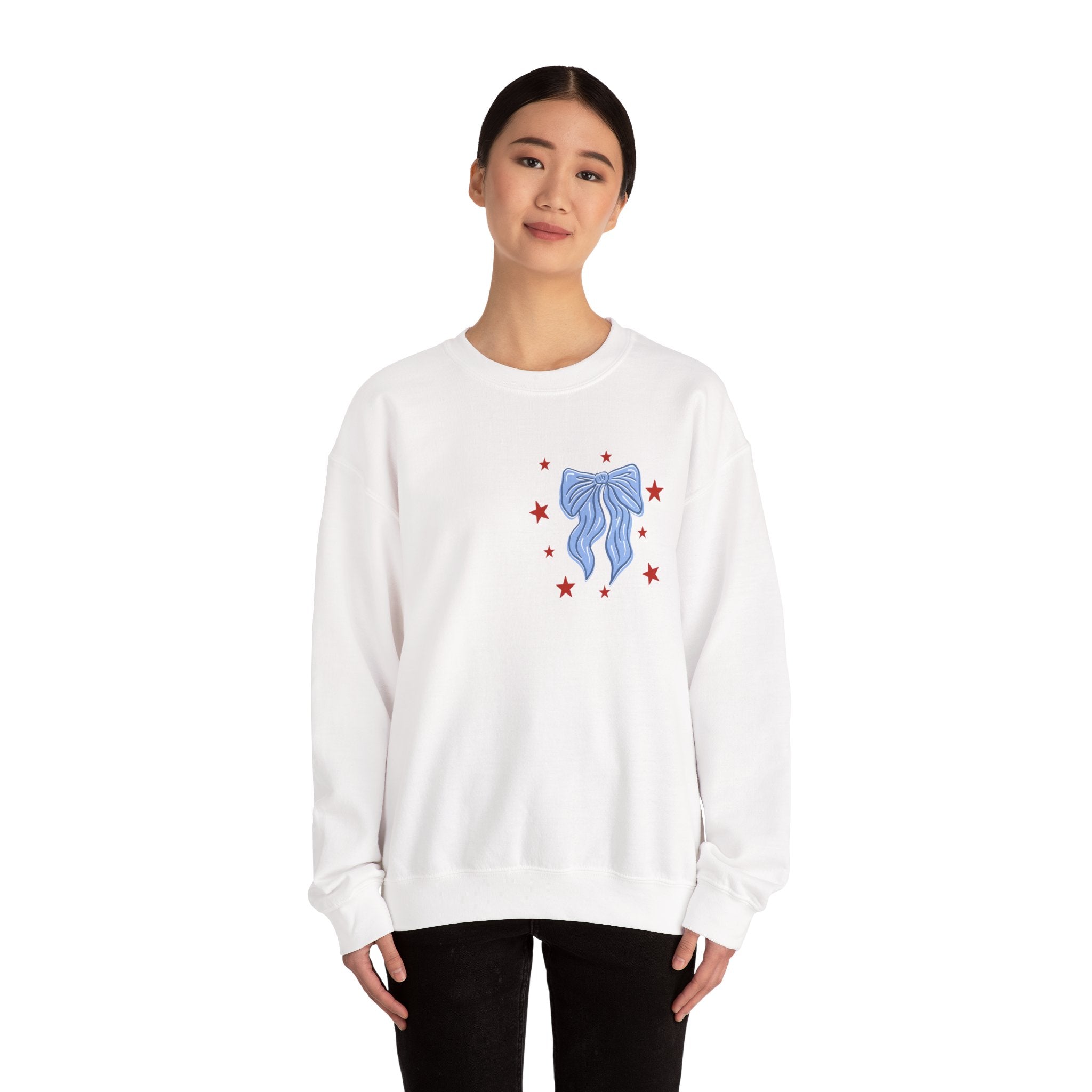 Double-sided American Honey Crewneck Sweatshirt — Patriotic Blue Ribbon Stars Pullover