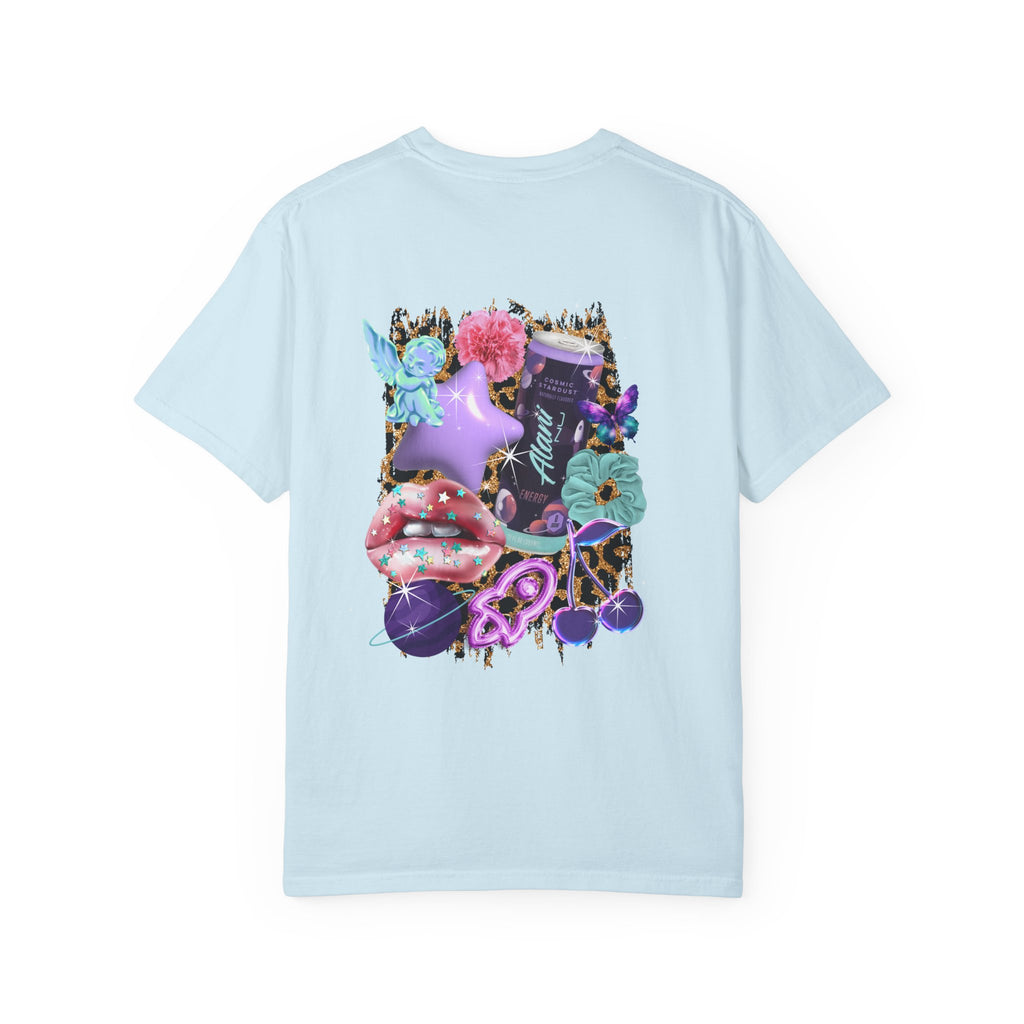 Graphic T-Shirt — 'Alani Nu' Collage Back Print, Retro Floral & Lip Art Tee