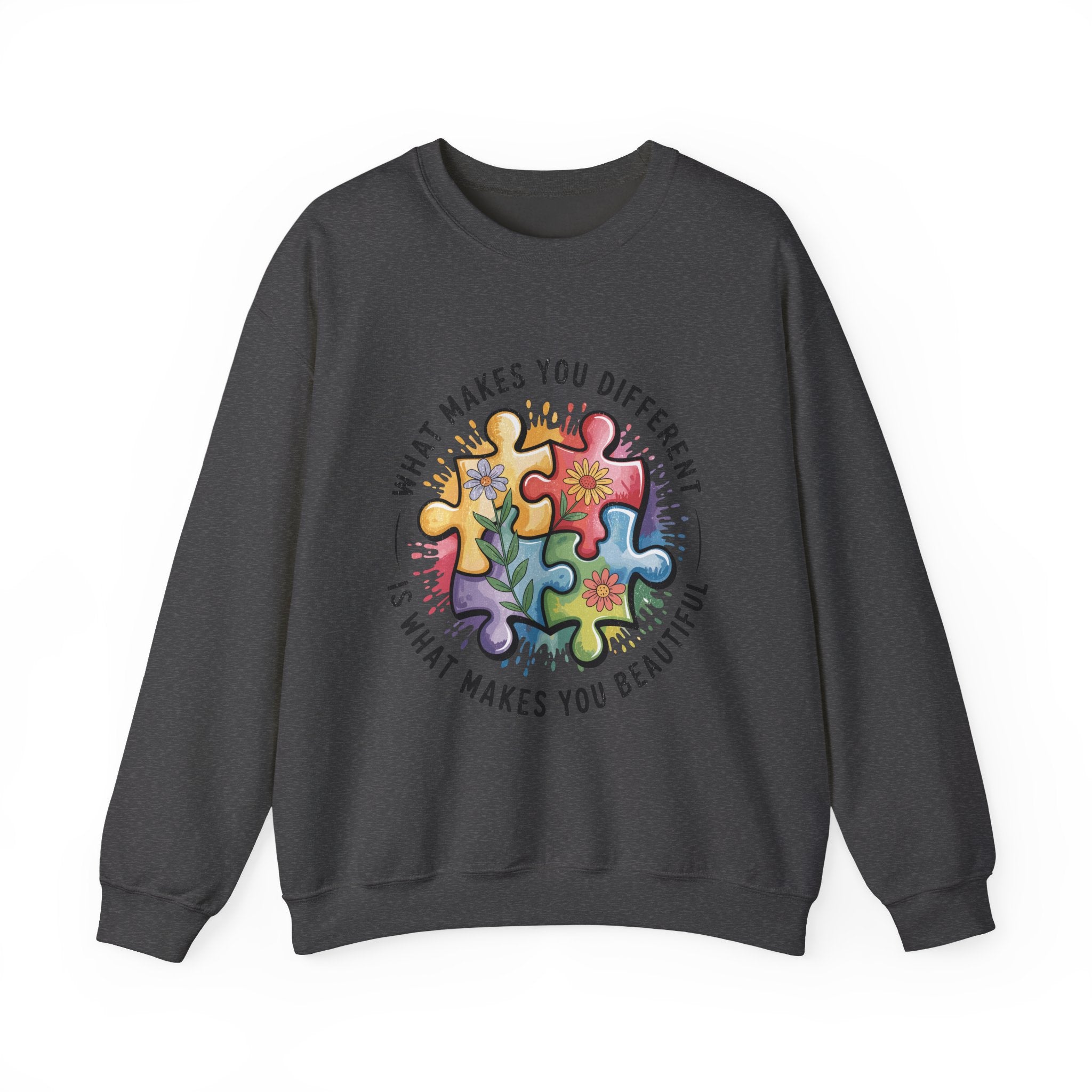 Autism Awareness Crewneck Sweatshirt — “What Makes You Different Is What Makes You Beautiful”