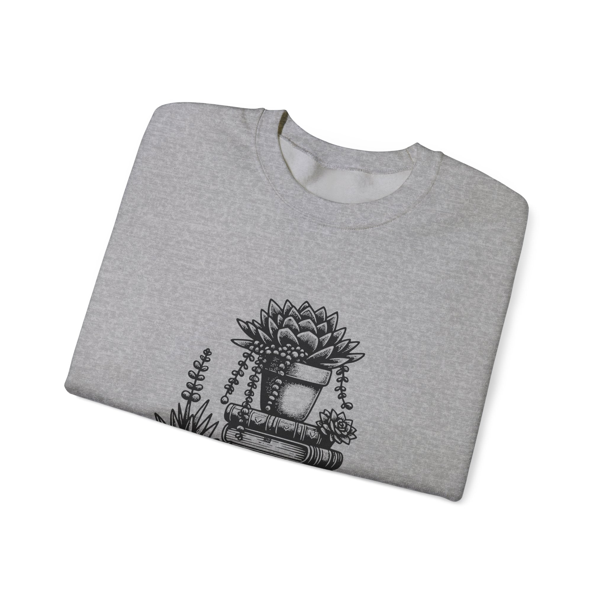 Book Lover Sweatshirt — “Just a Girl Who Loves Books” Cozy Crewneck with Succulent Stack Design