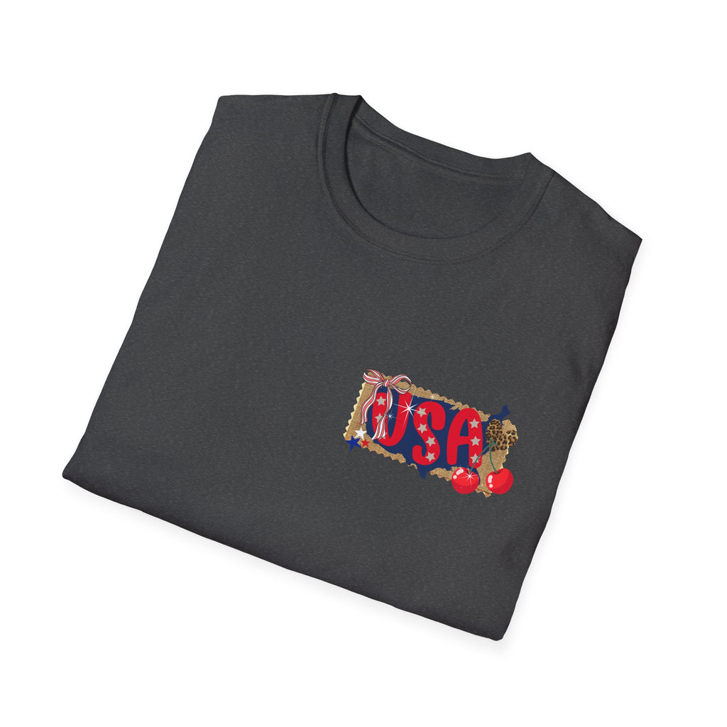USA Collage T-Shirt — Patriotic Route 66 & Americana Graphic Tee