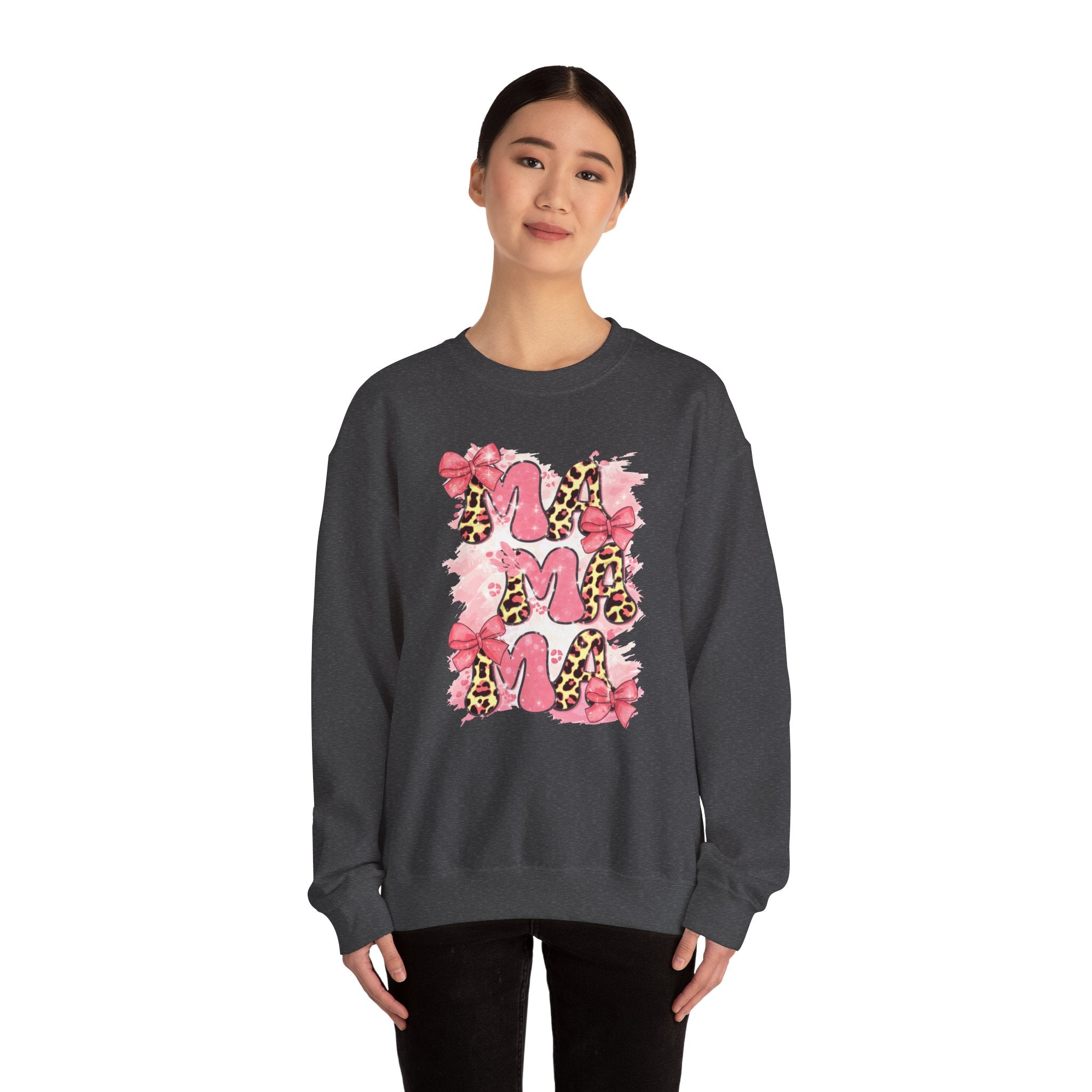 Sweatshirt — Pink Leopard “MOM” Design with Bows | Mother’s Day Cozy Crewneck