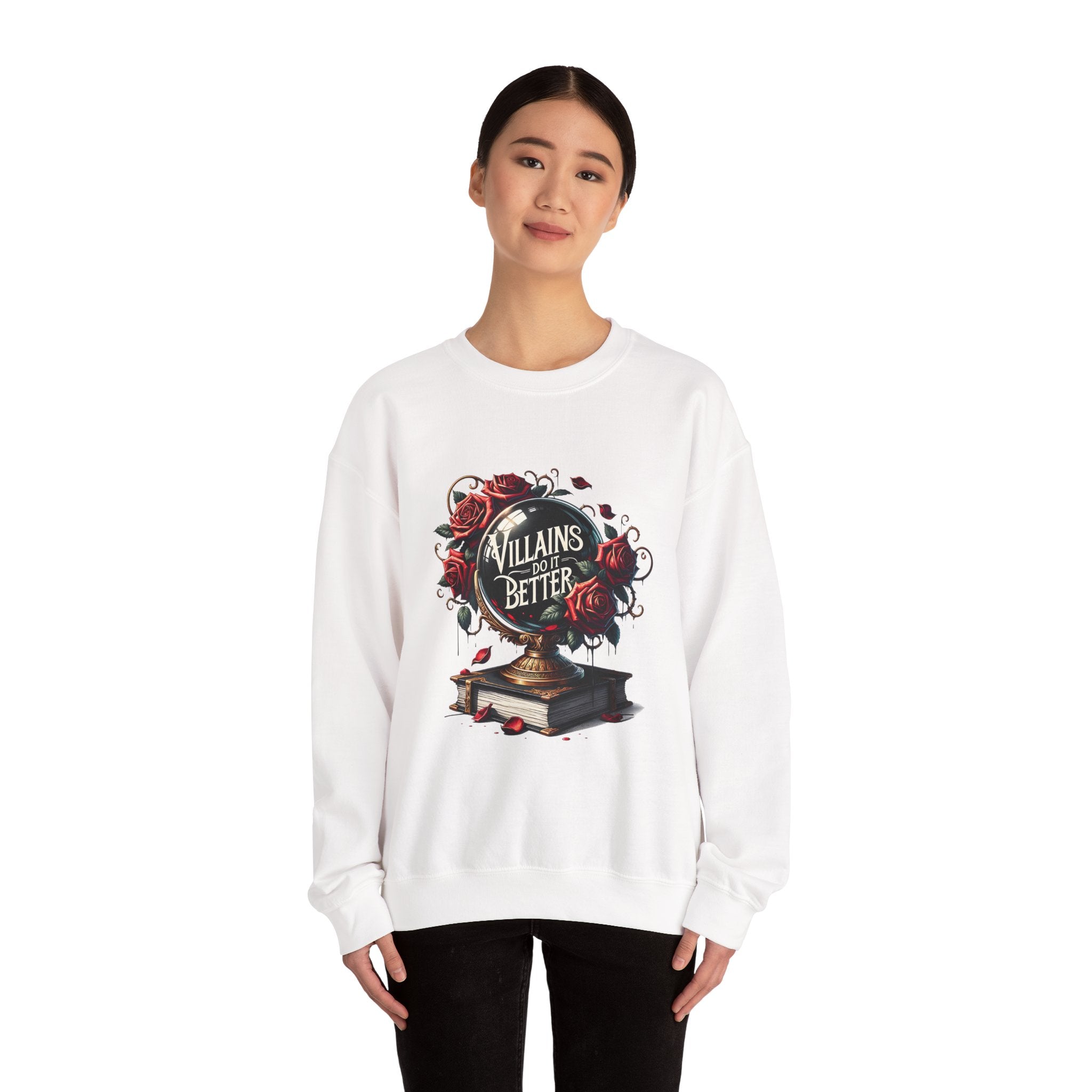 Villains Do It Better Crewneck Sweatshirt — Gothic Rose Book Lover Pullover