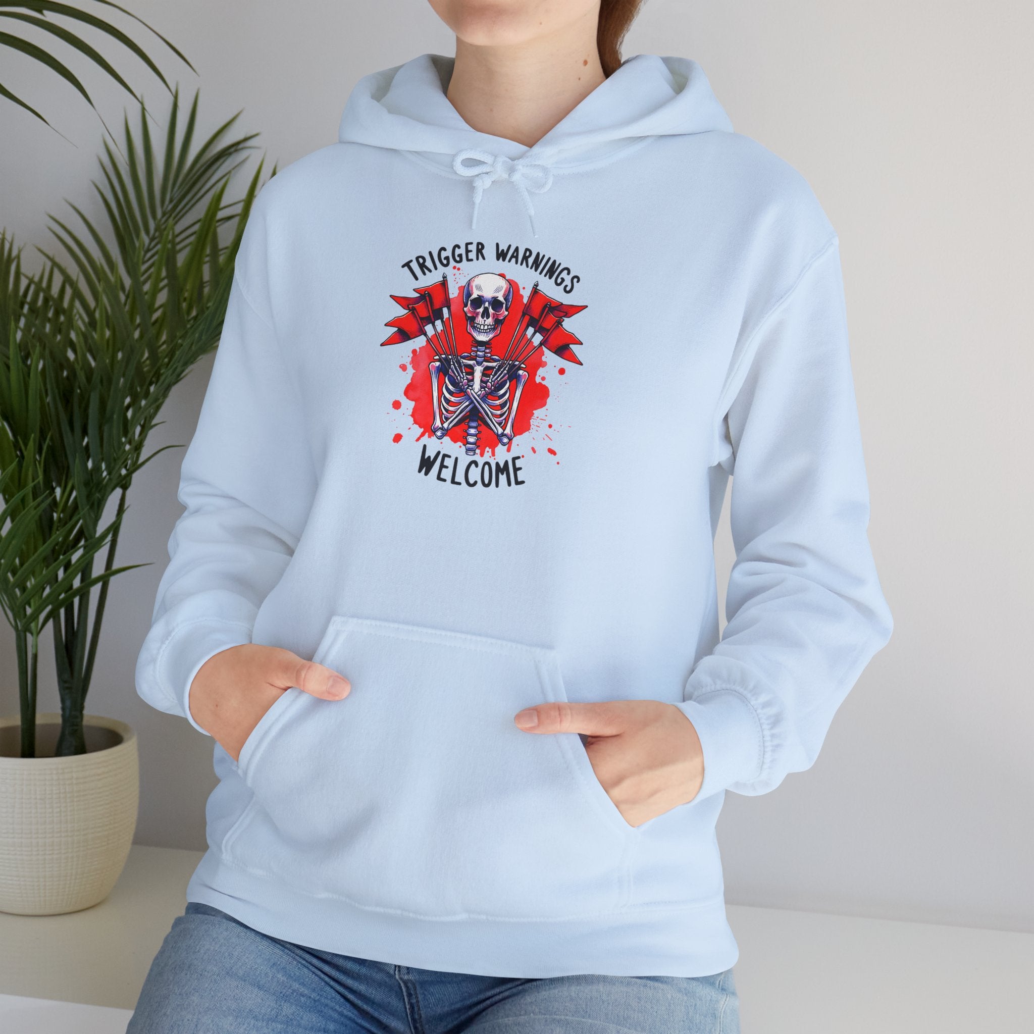 Trigger Warning Skeleton Hoodie - Edgy Skull Graphic Pullover