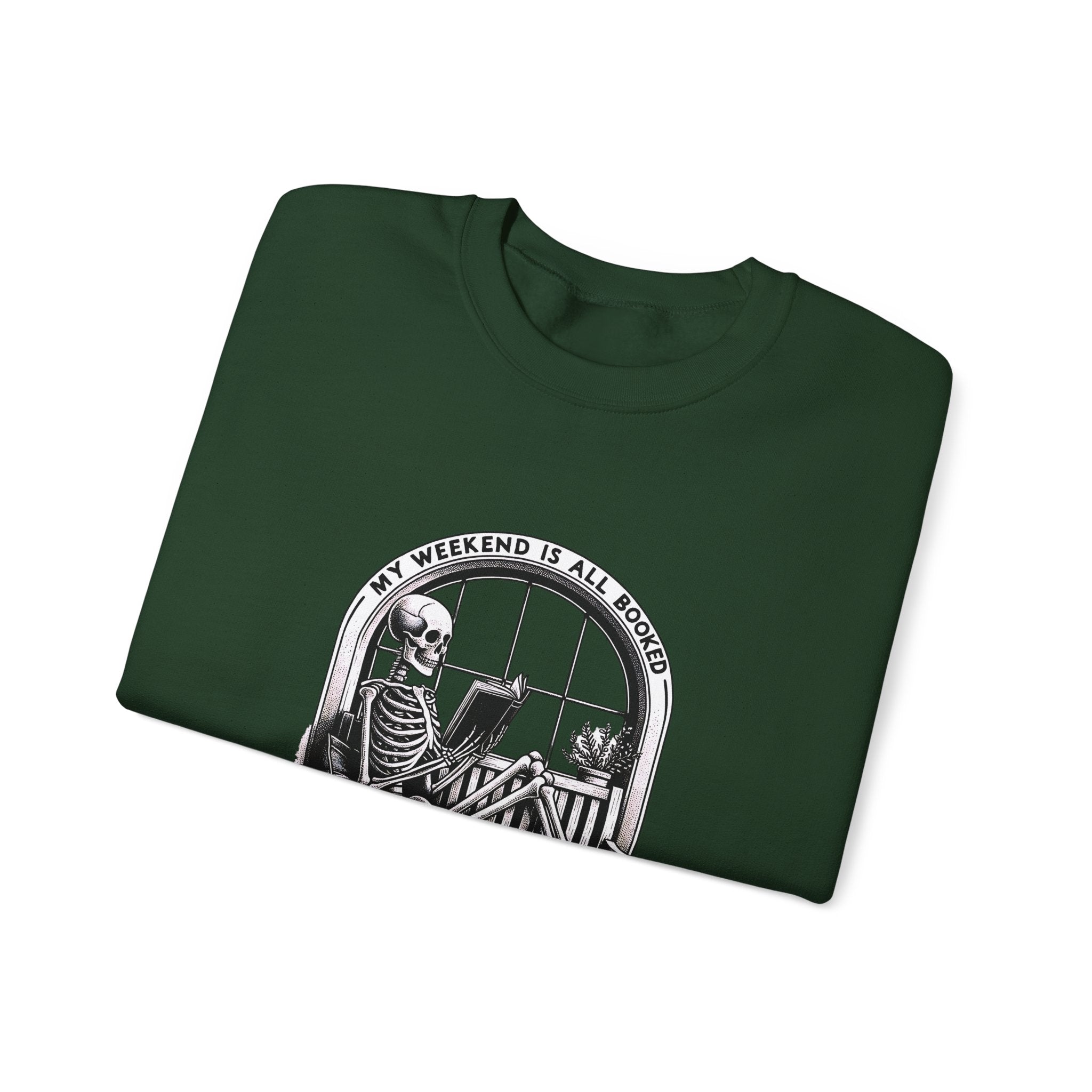 Skeleton Reading Sweatshirt — "My Weekend Is All Booked" Cozy Crewneck