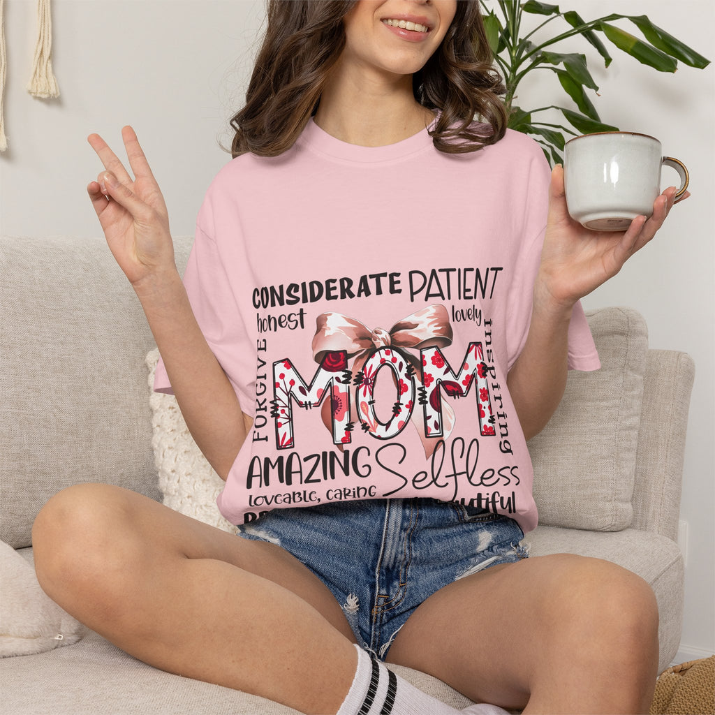 Mom Word-Art T-Shirt — Floral Bow Mother’s Day Tee