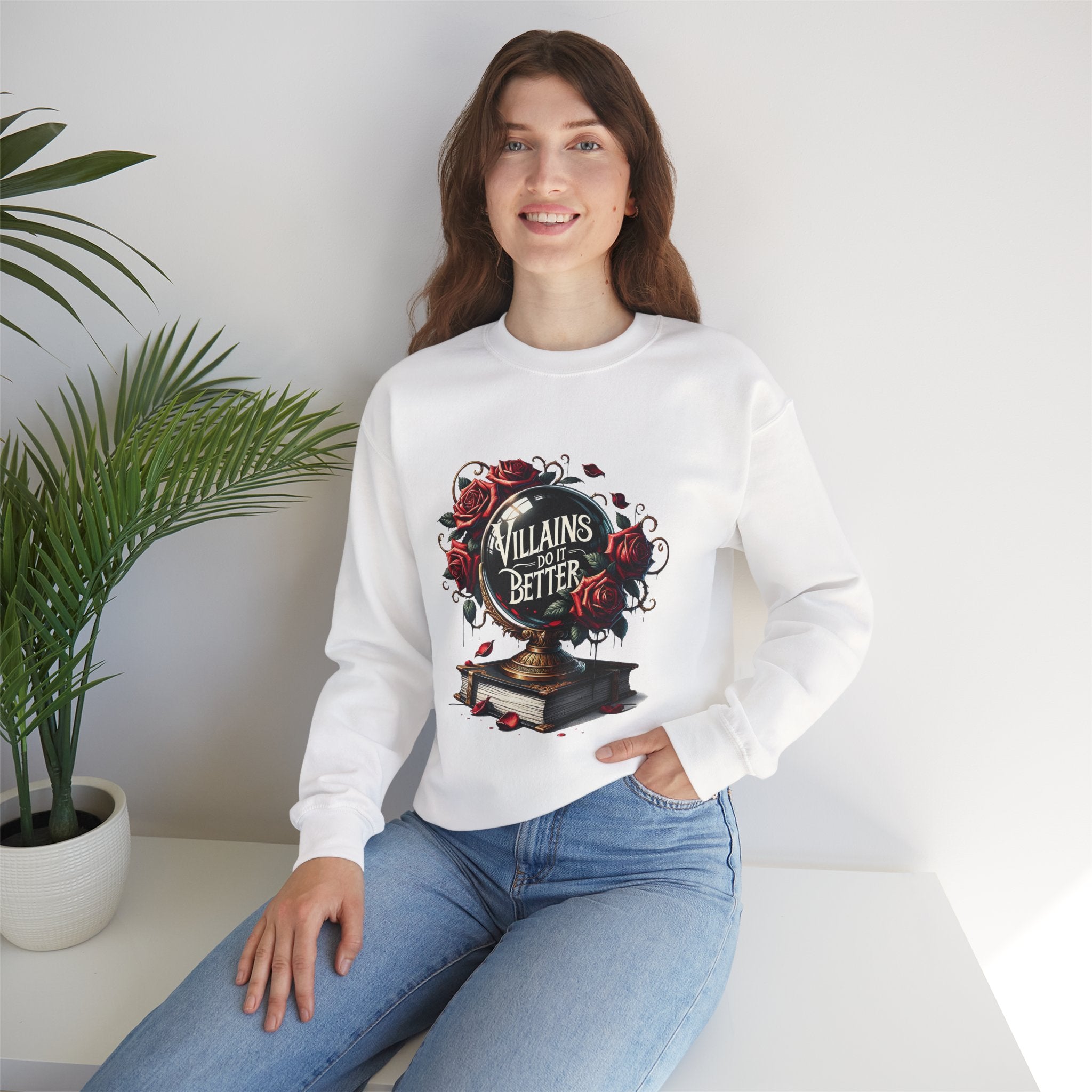 Villains Do It Better Crewneck Sweatshirt — Gothic Rose Book Lover Pullover