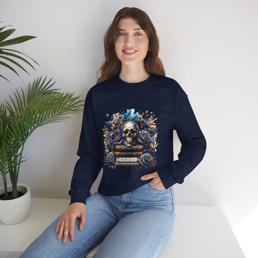 Skull & Books Crewneck Sweatshirt — Gothic Book Club Sweater