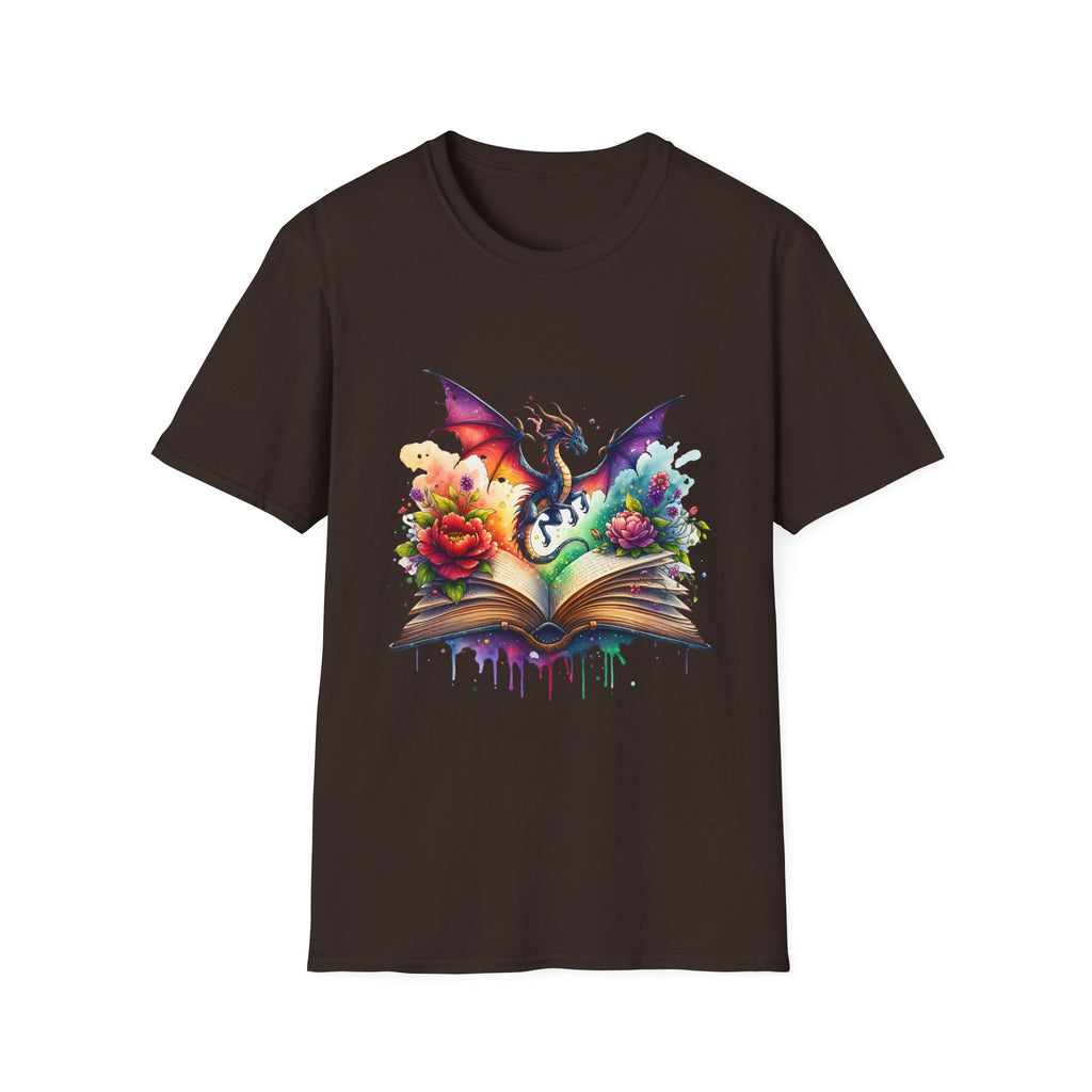 Fantasy Dragon Book T-Shirt — 'Live in My Fantasy' Colorful Storybook Design