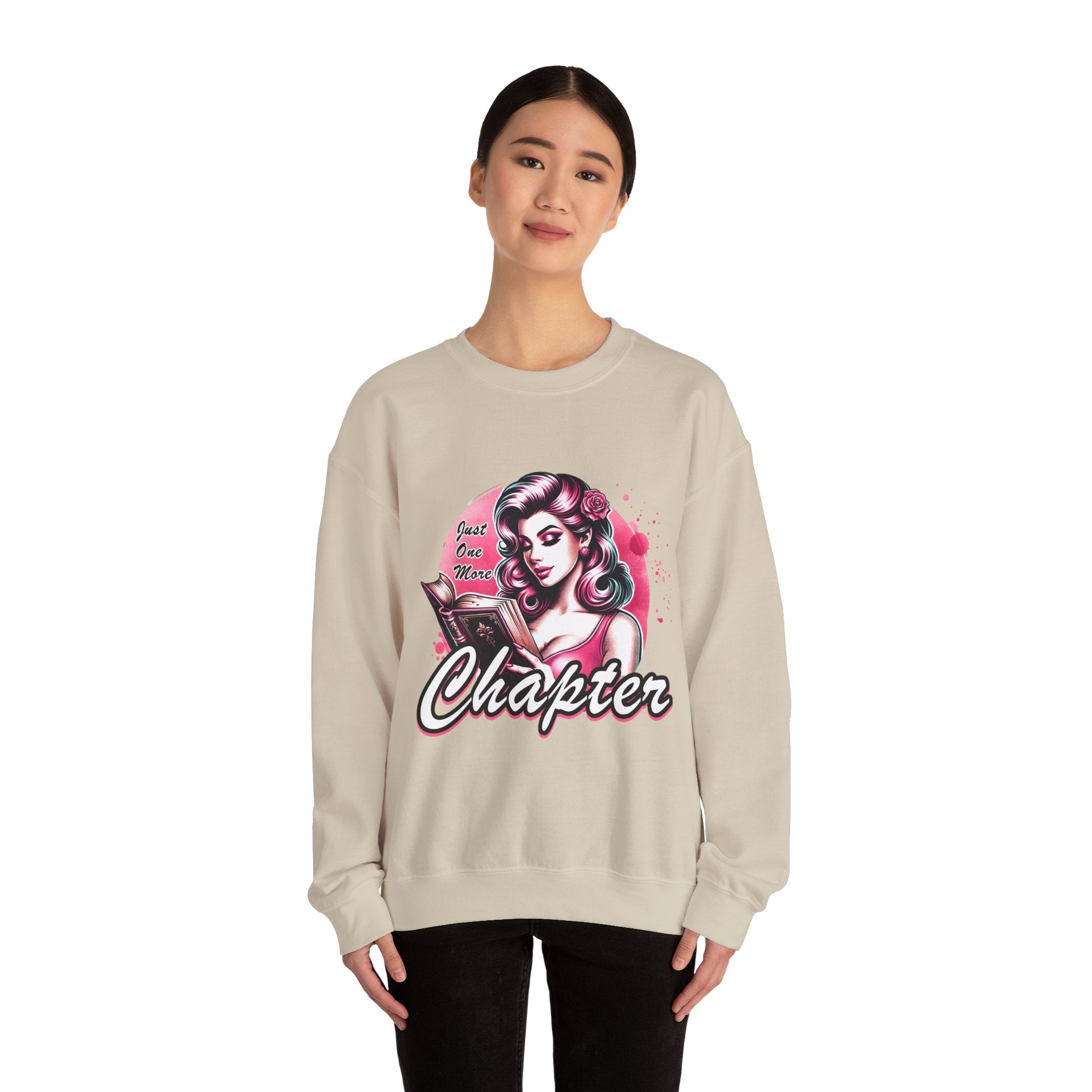 Chapter Reading Sweatshirt – Retro Pinup 'Just One More Chapter' Cozy Crewneck
