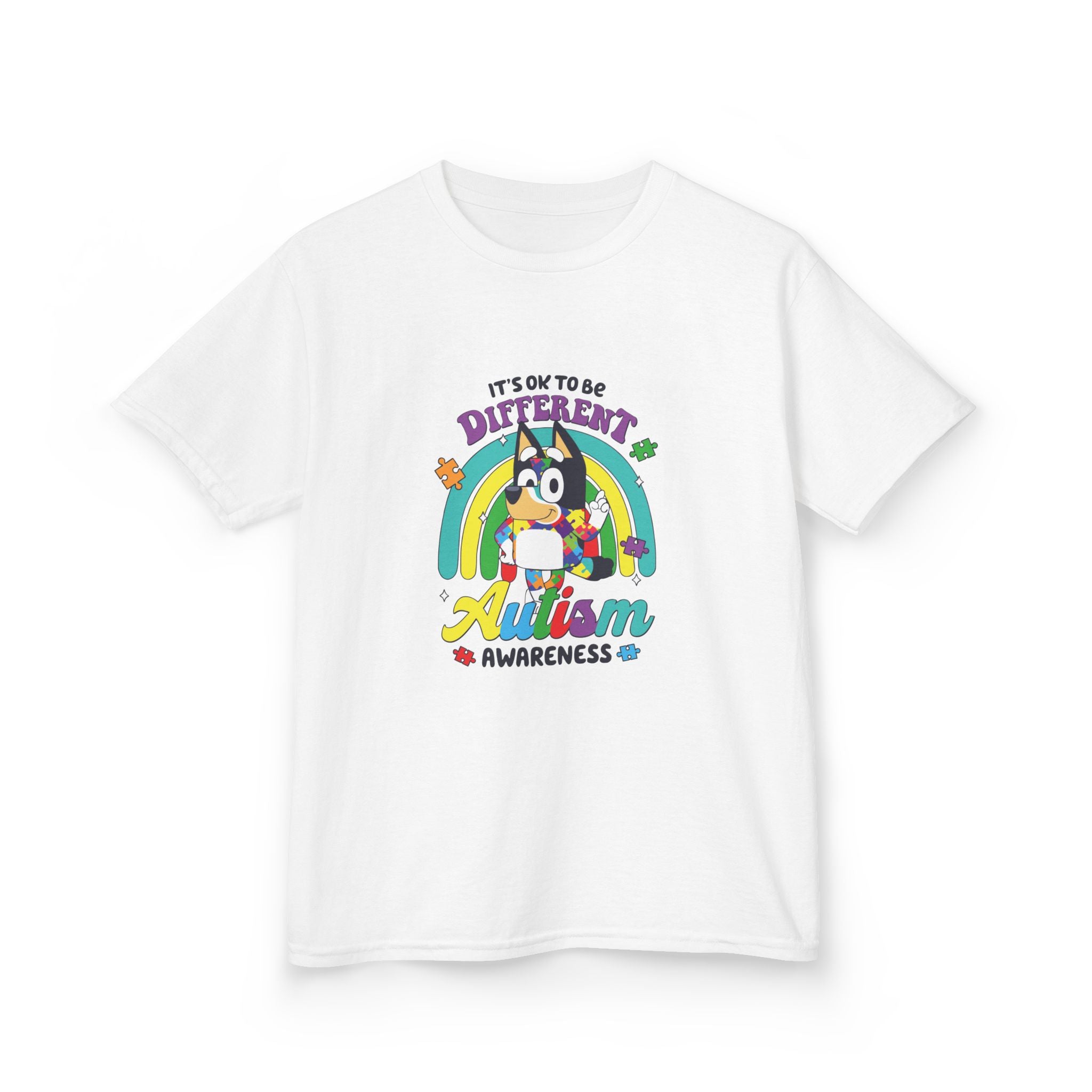 Kids Tee — "It's OK to Be Different" Autism Awareness Rainbow Shirt