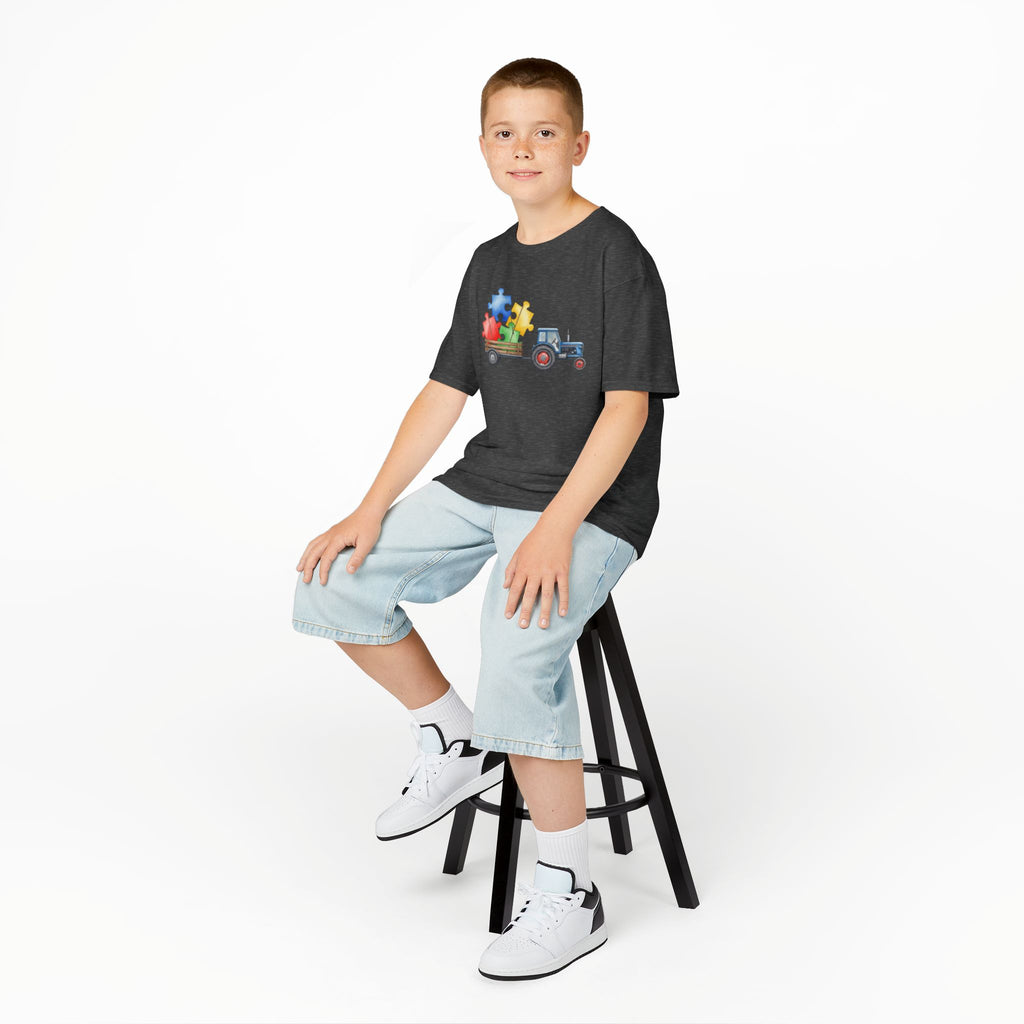 Kids Tractor with Puzzle Pieces T-Shirt — Autism Awareness Farm Tee