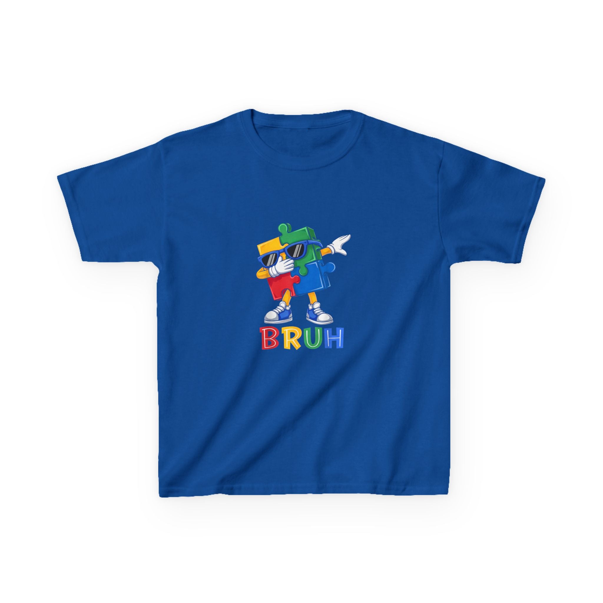 Kids 'BRUH' Colorful Puzzle Robot Tee - Fun Graphic Shirt for Boys & Girls
