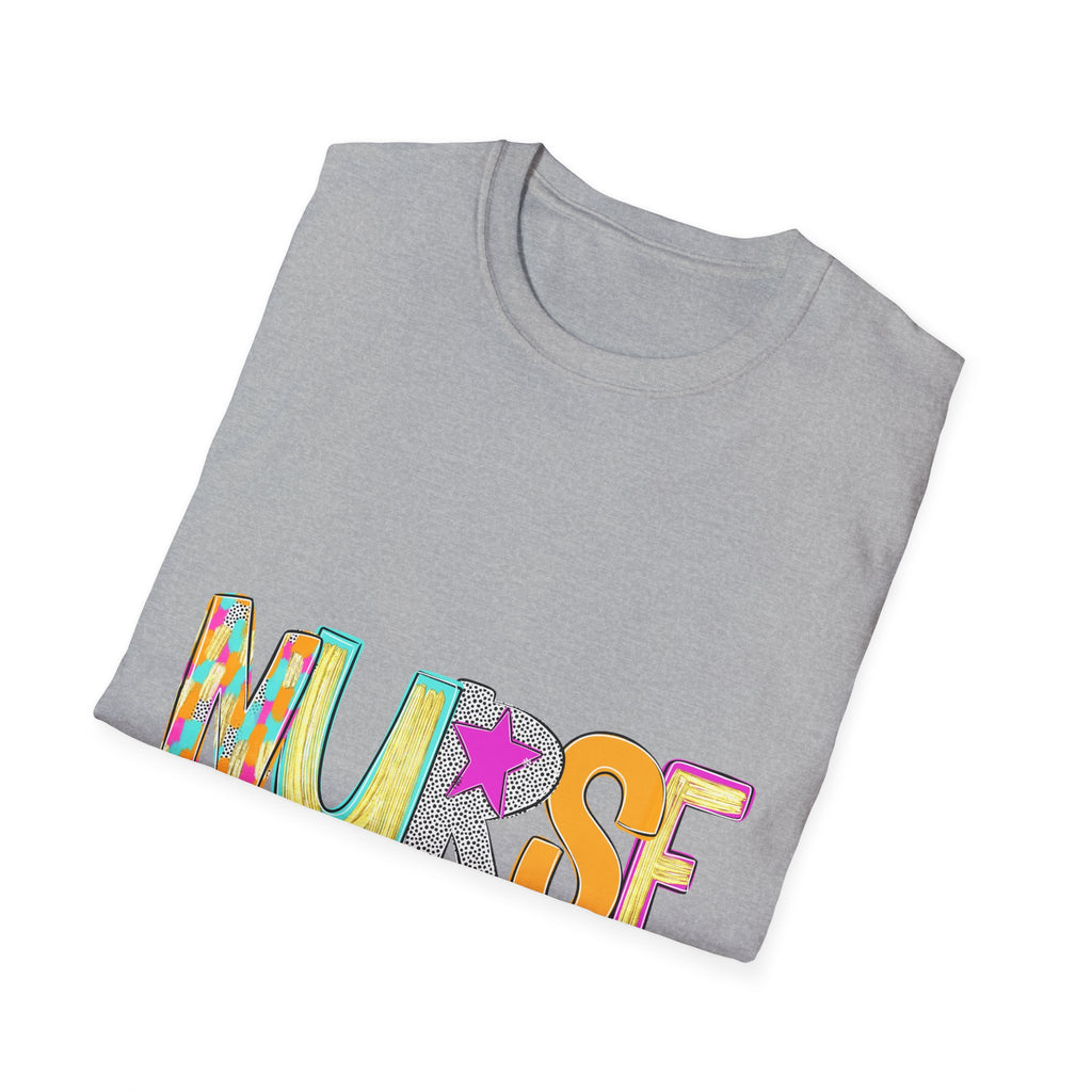 Nurse Colorful Lettering T-Shirt – Playful Scrubs-Themed Tee for Nurses