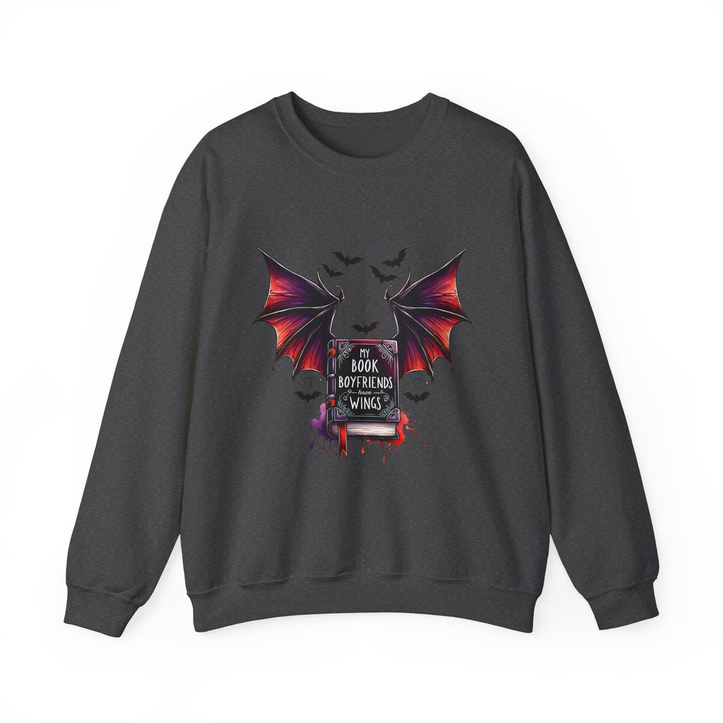 Bat Wings Book Lover Sweatshirt – "My Book Boyfriend Has Wings" Gothic Reading Crewneck