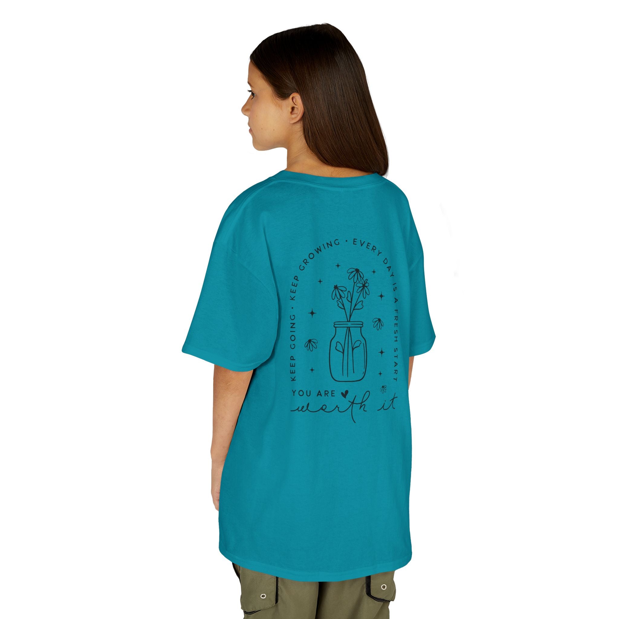 Kids Tee — “You Are Worth It” Minimal Floral Comfort Shirt
