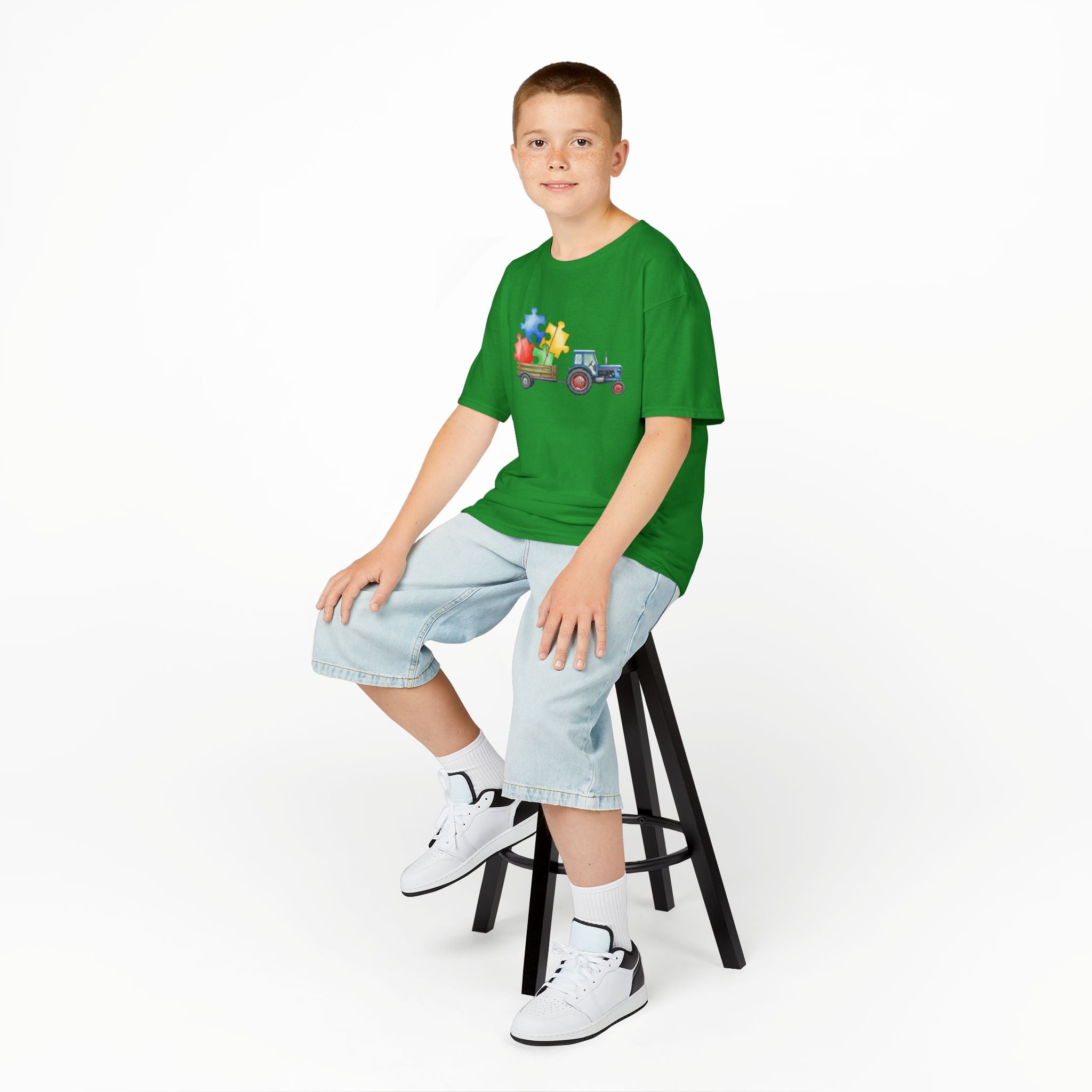 Kids Tractor with Puzzle Pieces T-Shirt — Autism Awareness Farm Tee