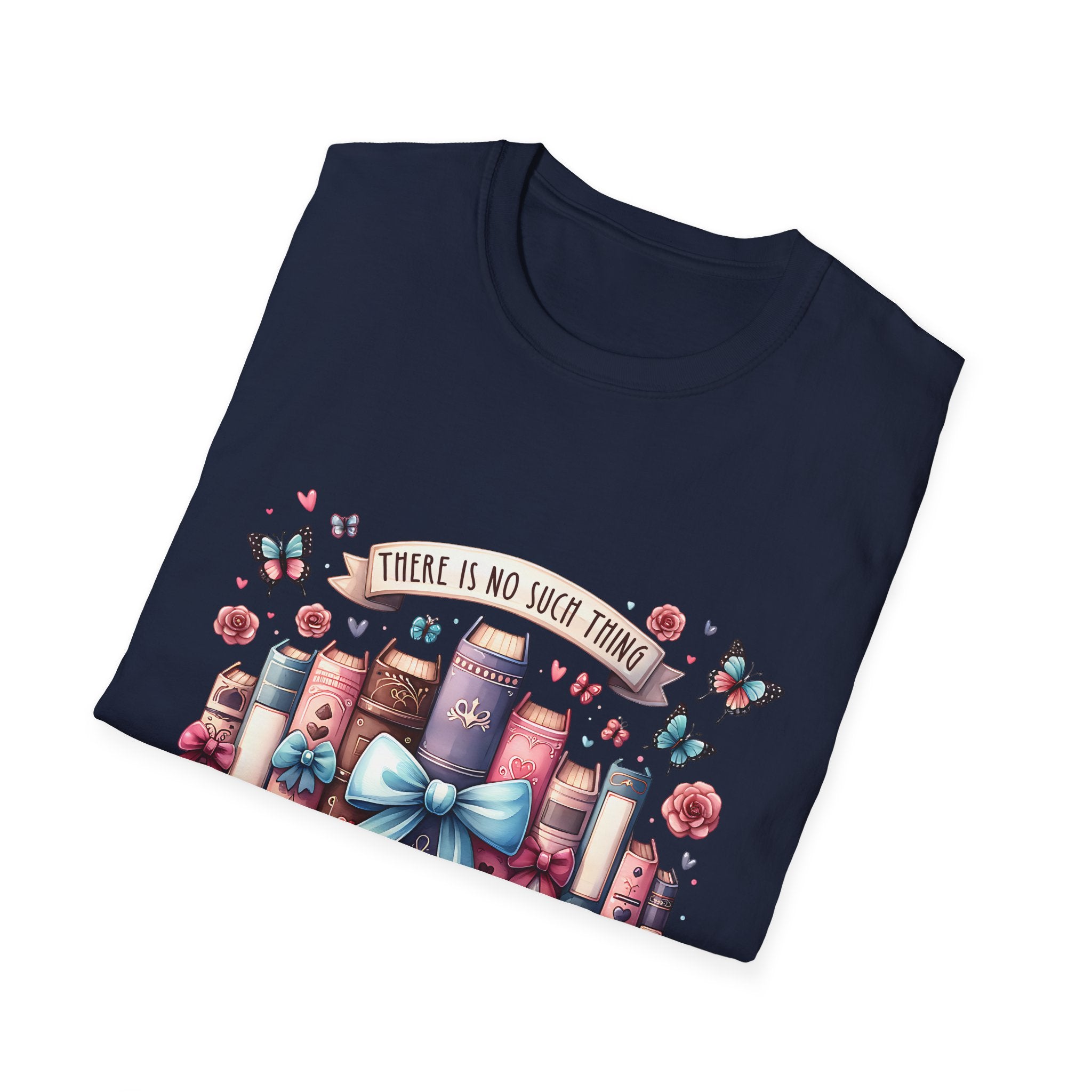 Book Lover T-Shirt — "There Is No Such Thing As Too Many Books" Illustrated Stack Design