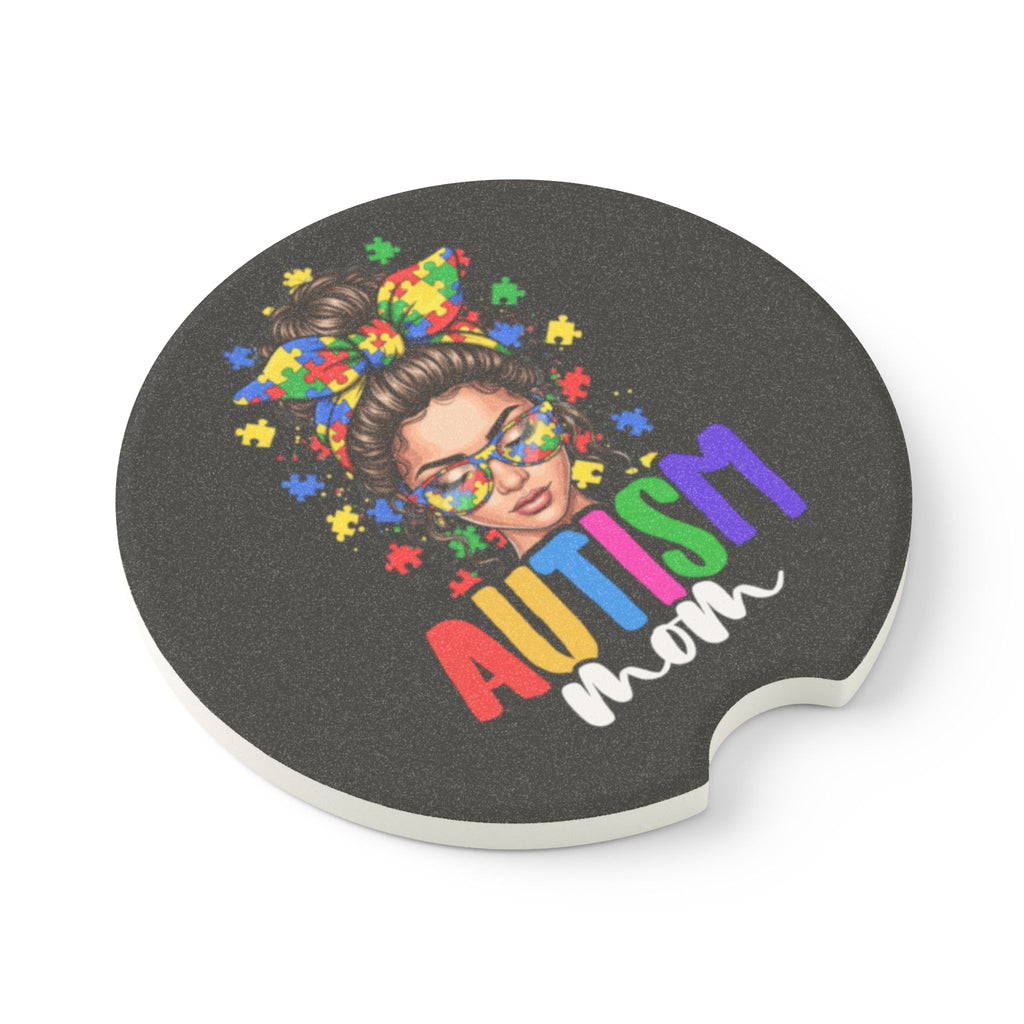 Autism Mom Soapstone Car Coaster — Puzzle Ribbon Support Travel Cup Holder Insert