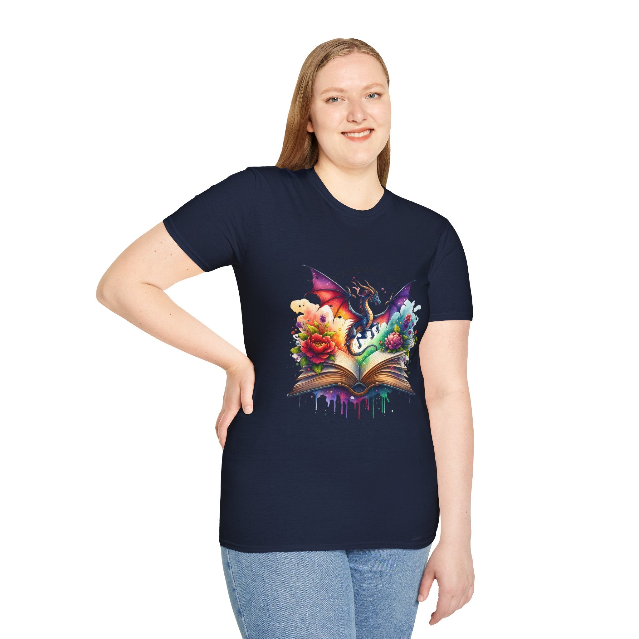 Fantasy Dragon Book T-Shirt — 'Live in My Fantasy' Colorful Storybook Design