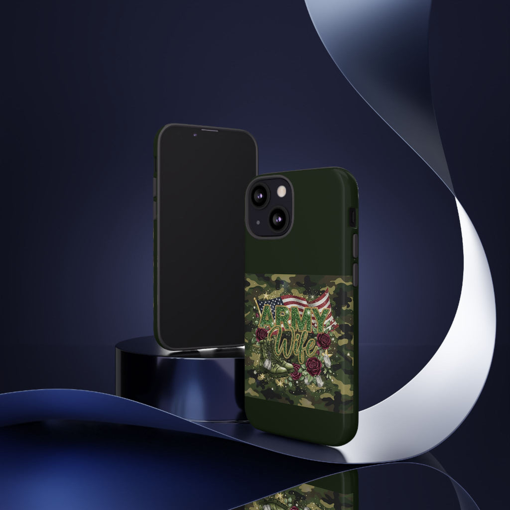 Army Wife Tough Phone Case — Camo Flag Design with Roses