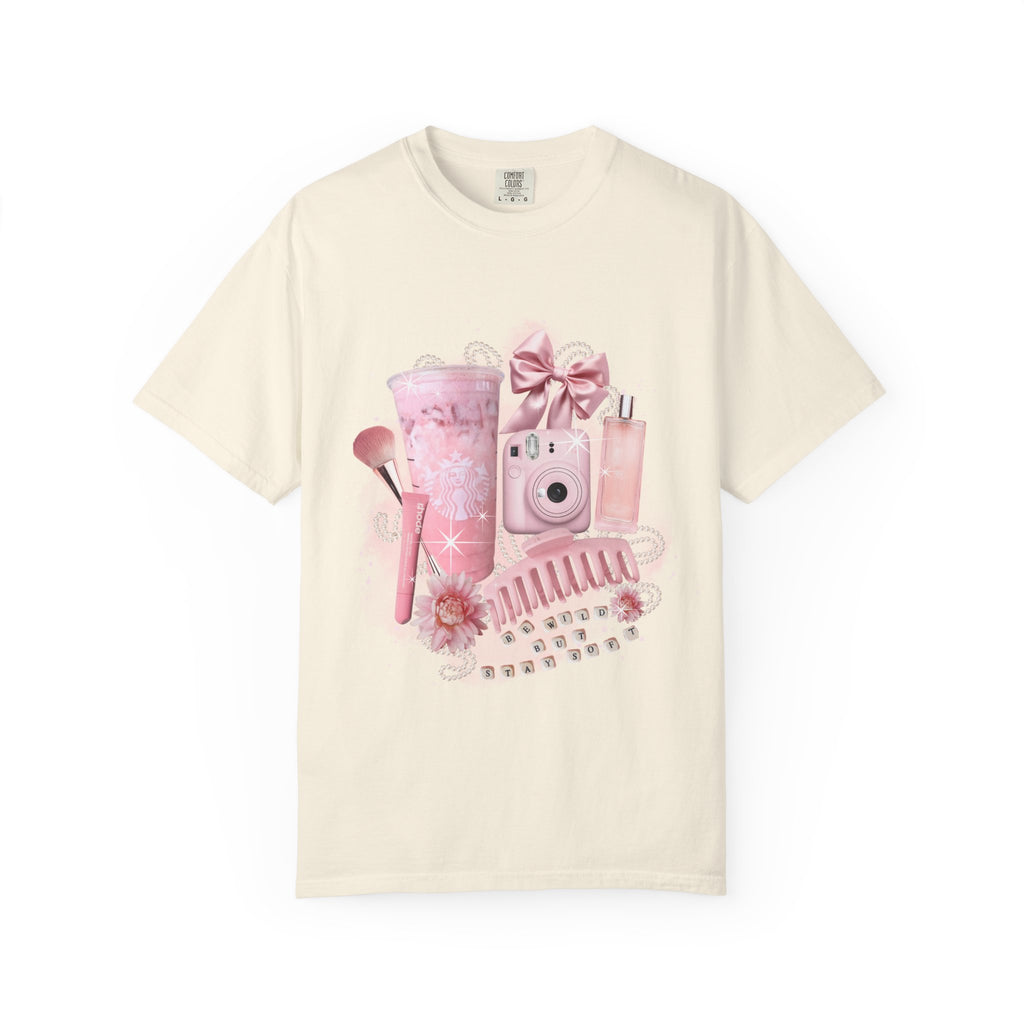 Pink Vanity Aesthetic T-Shirt — Makeup, Polaroid & Accessories Graphic Tee