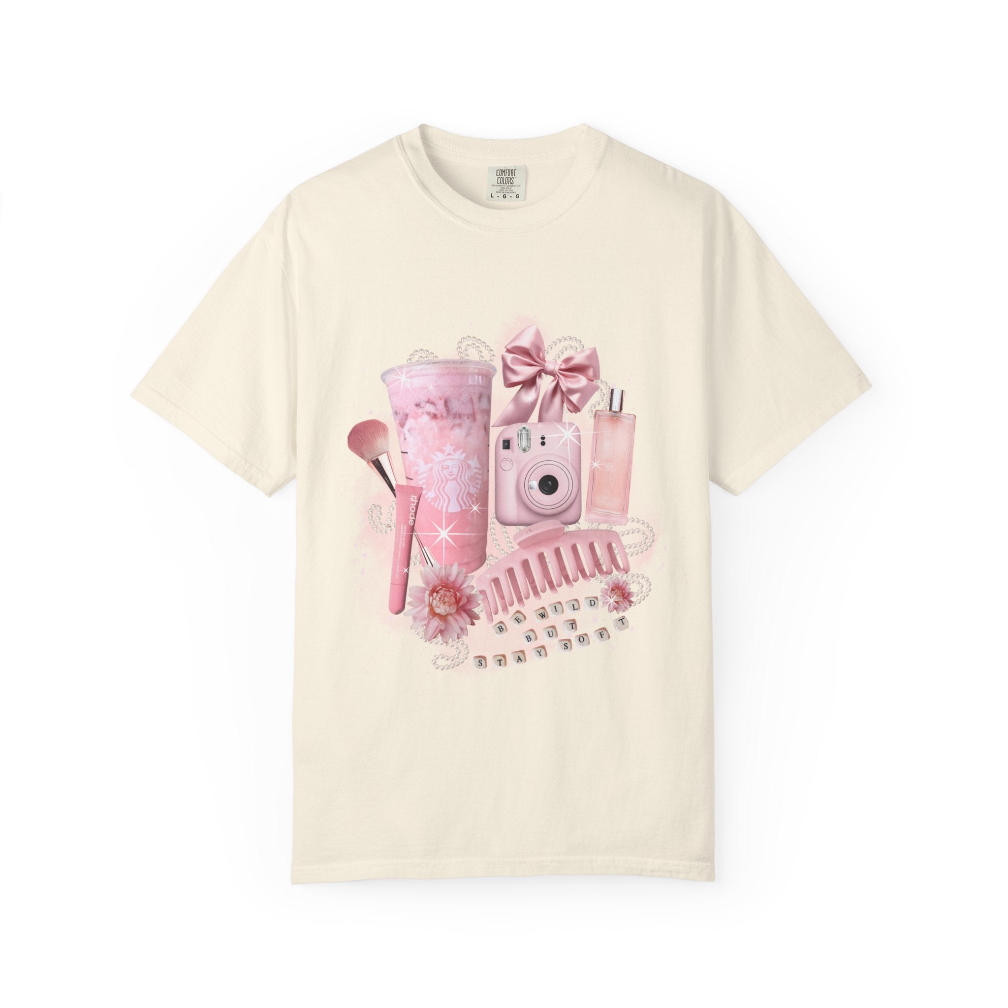Pink Vanity Aesthetic T-Shirt — Makeup, Polaroid & Accessories Graphic Tee