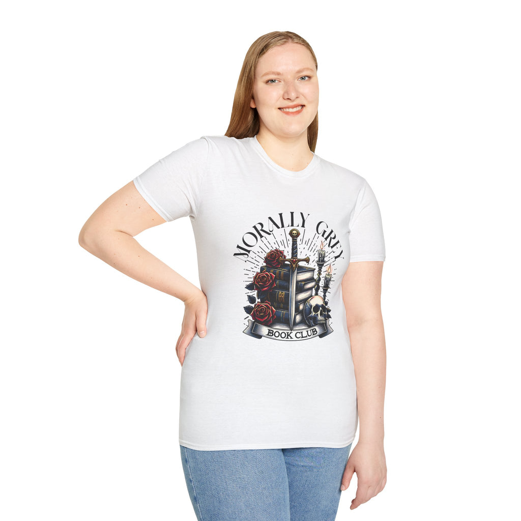 Morbly Girl Book Club T-Shirt — Gothic Rose & Candlelit Book Stack