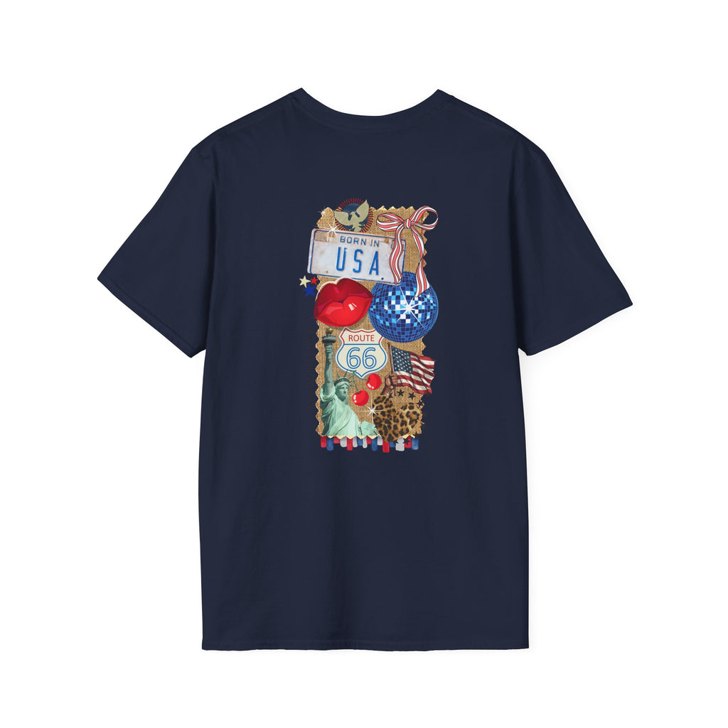 USA Collage T-Shirt — Patriotic Route 66 & Americana Graphic Tee