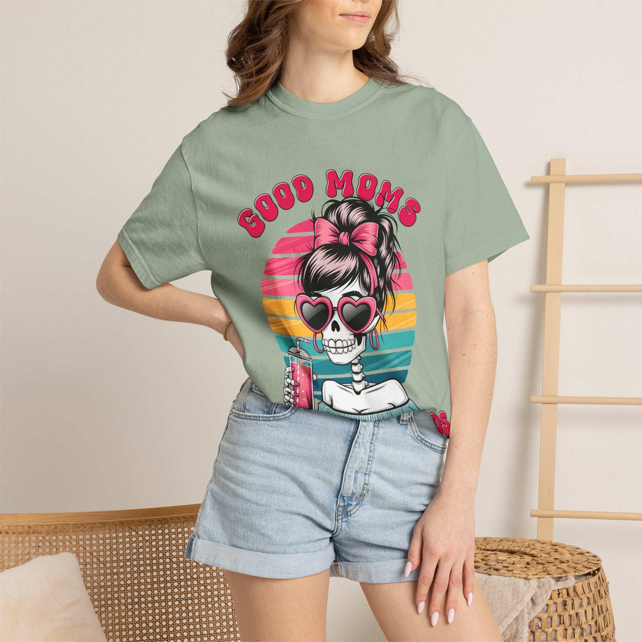 Graphic T-Shirt — "Good Moms Say Bad Words" Retro Skull Mom Tee