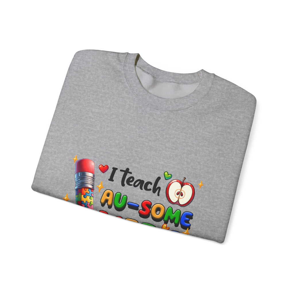 Teacher Crewneck Sweatshirt — “I Teach Au-some Kids” Colorful Autism Awareness Design
