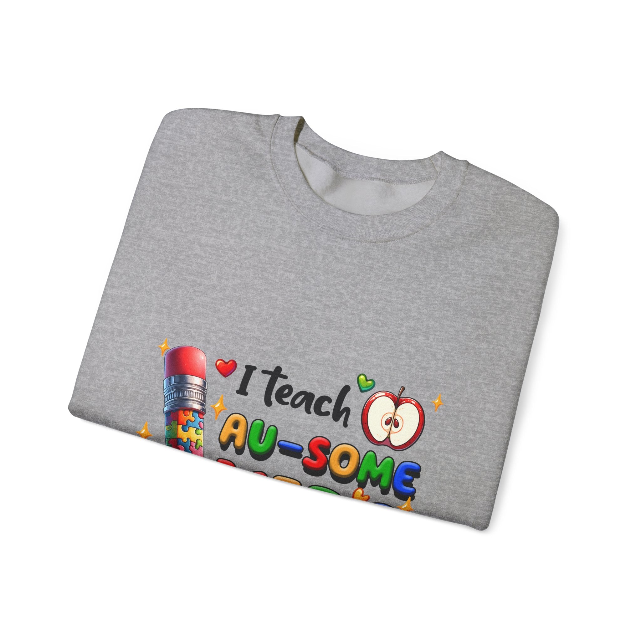 Teacher Crewneck Sweatshirt — “I Teach Au-some Kids” Colorful Autism Awareness Design